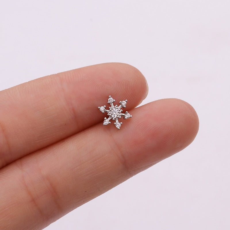 20G Snowflake Cartilage Conch Sleeper Stud Earrings for Women - HSPJ1917 | Dainty Hypoallergenic Earrings for Daily Wear & Special Occasions
