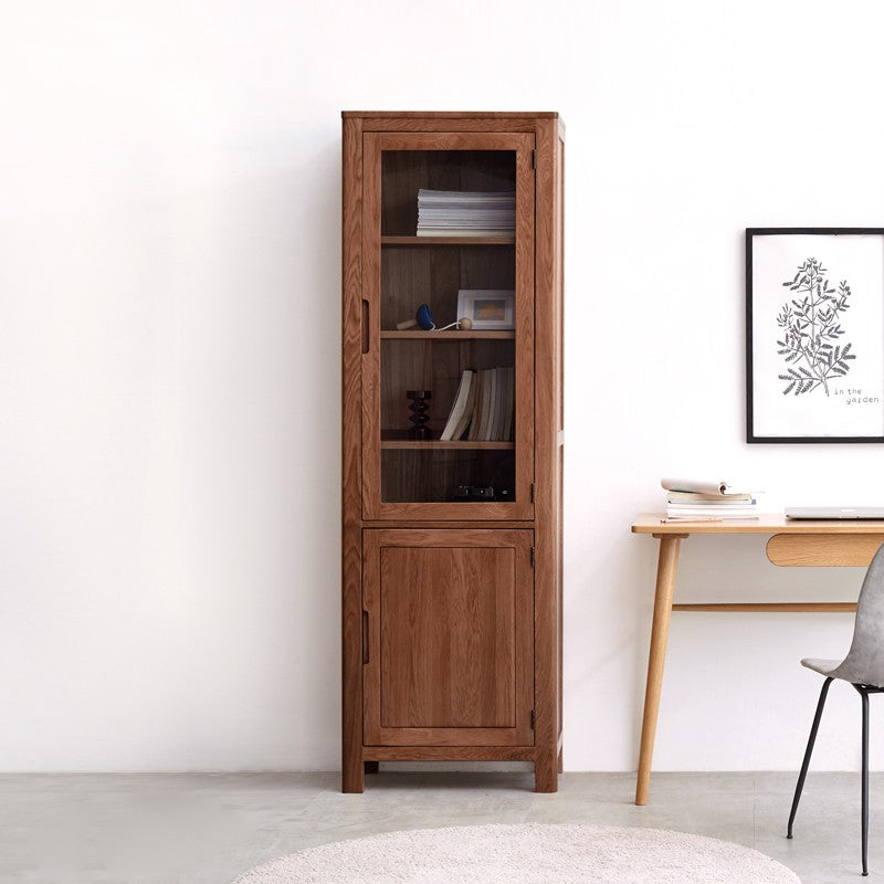 Solid Oak Wood Narrow Bookcase with Doors - Stylish Storage for Books, Decor & Small Spaces | Perfect for Living Room, Office or Bedroom Organization