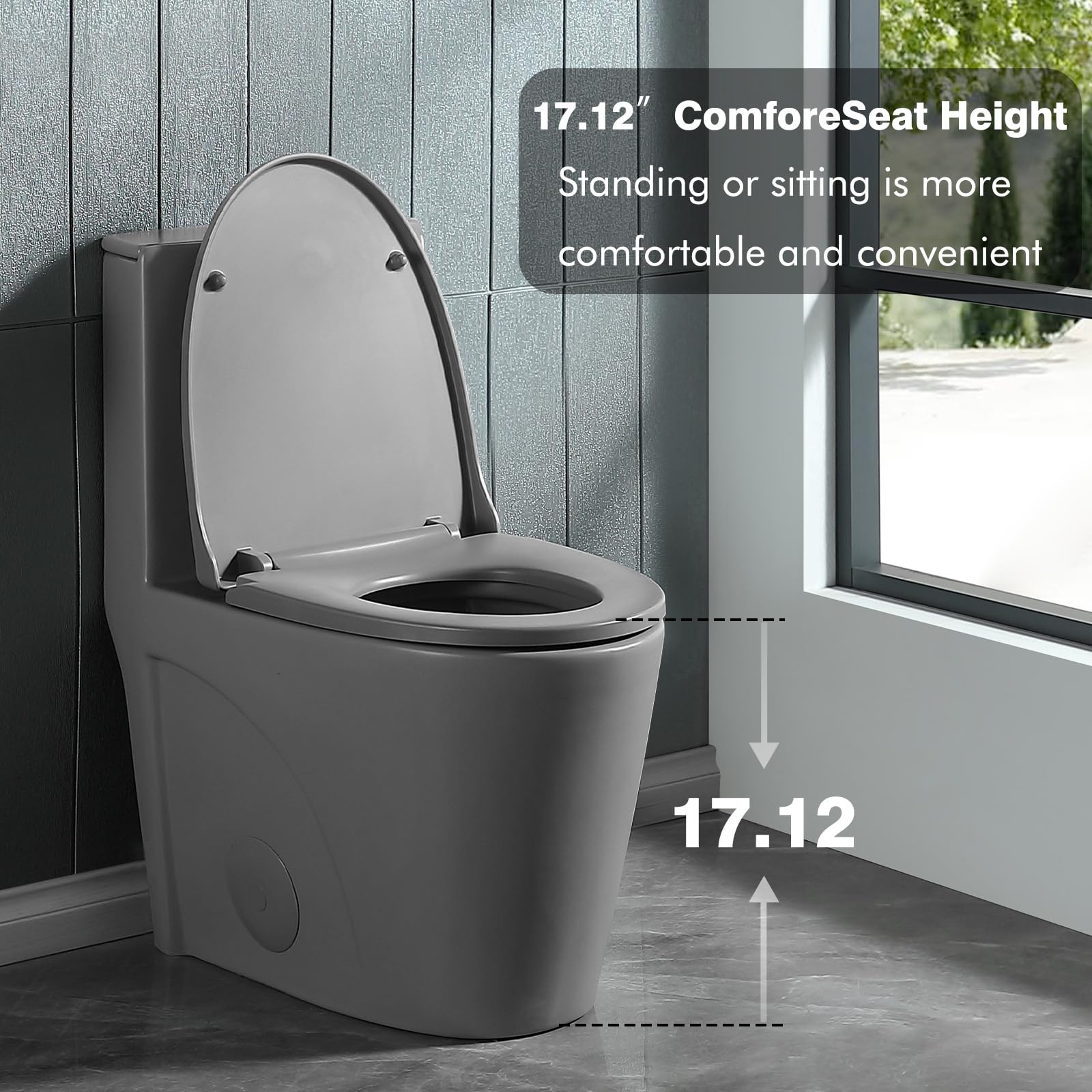 **Elongated One-Piece Toilet – 1.1/1.6 GPF Dual Flush, 1000g MAP, Soft-Close Seat, 17