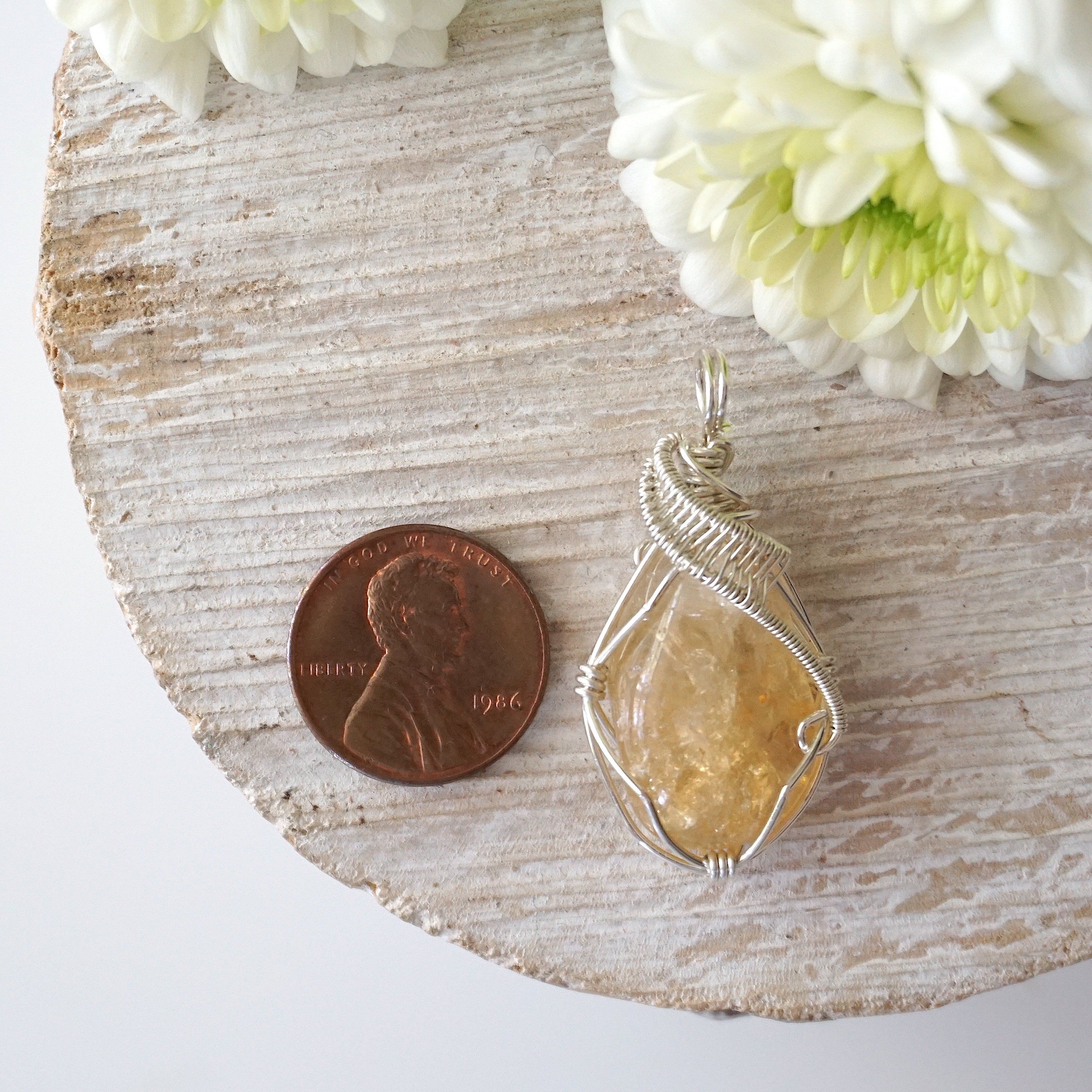 Natural Raw Citrine Pendant Necklace - 925 Sterling Silver with 18