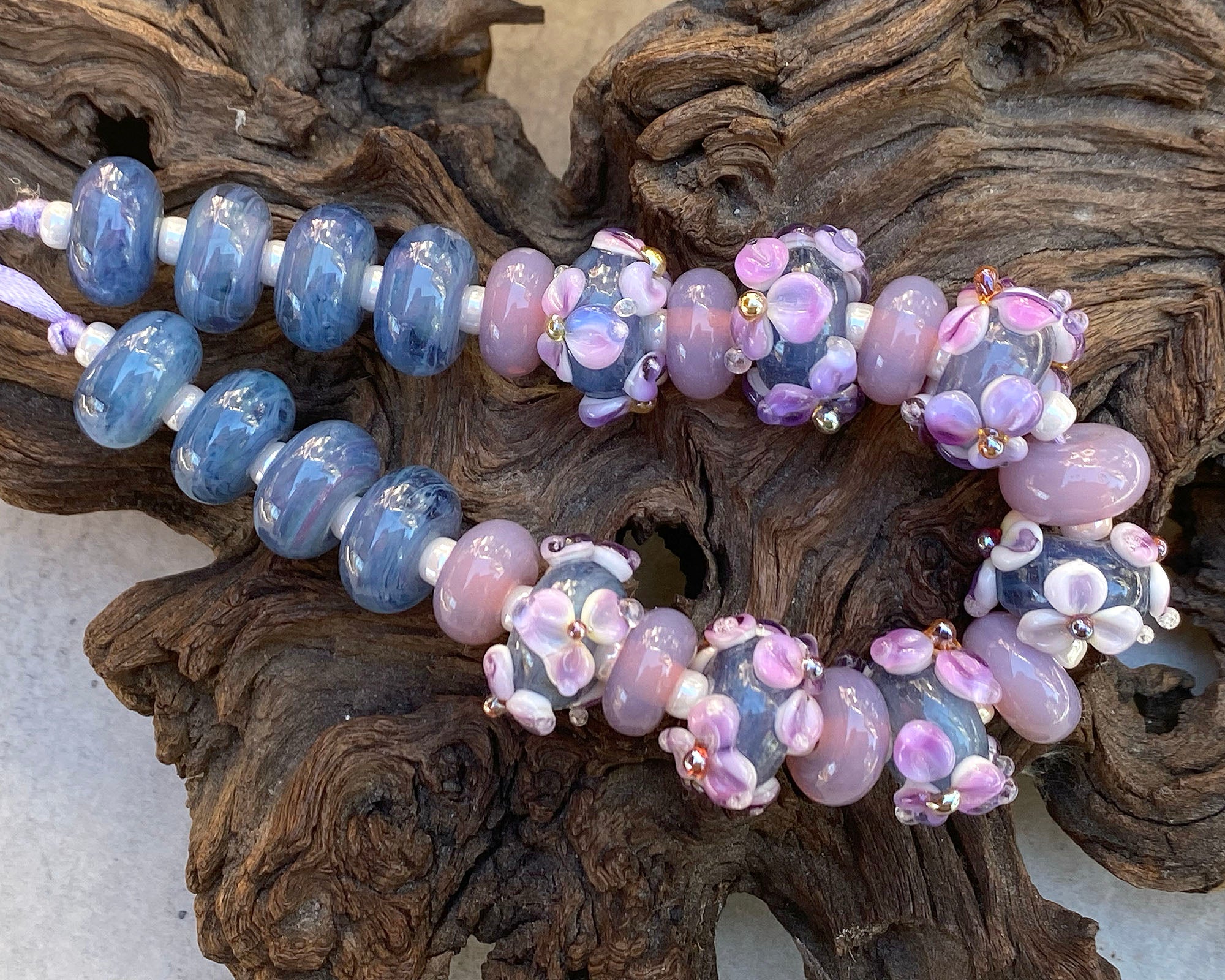 23 Purple & Blue Floral Lampwork Glass Beads Set for Jewelry Making - DIY Bracelet, Necklace & Craft Supplies (SRA) - Perfect for Boho Style Accessories and Gift Giving