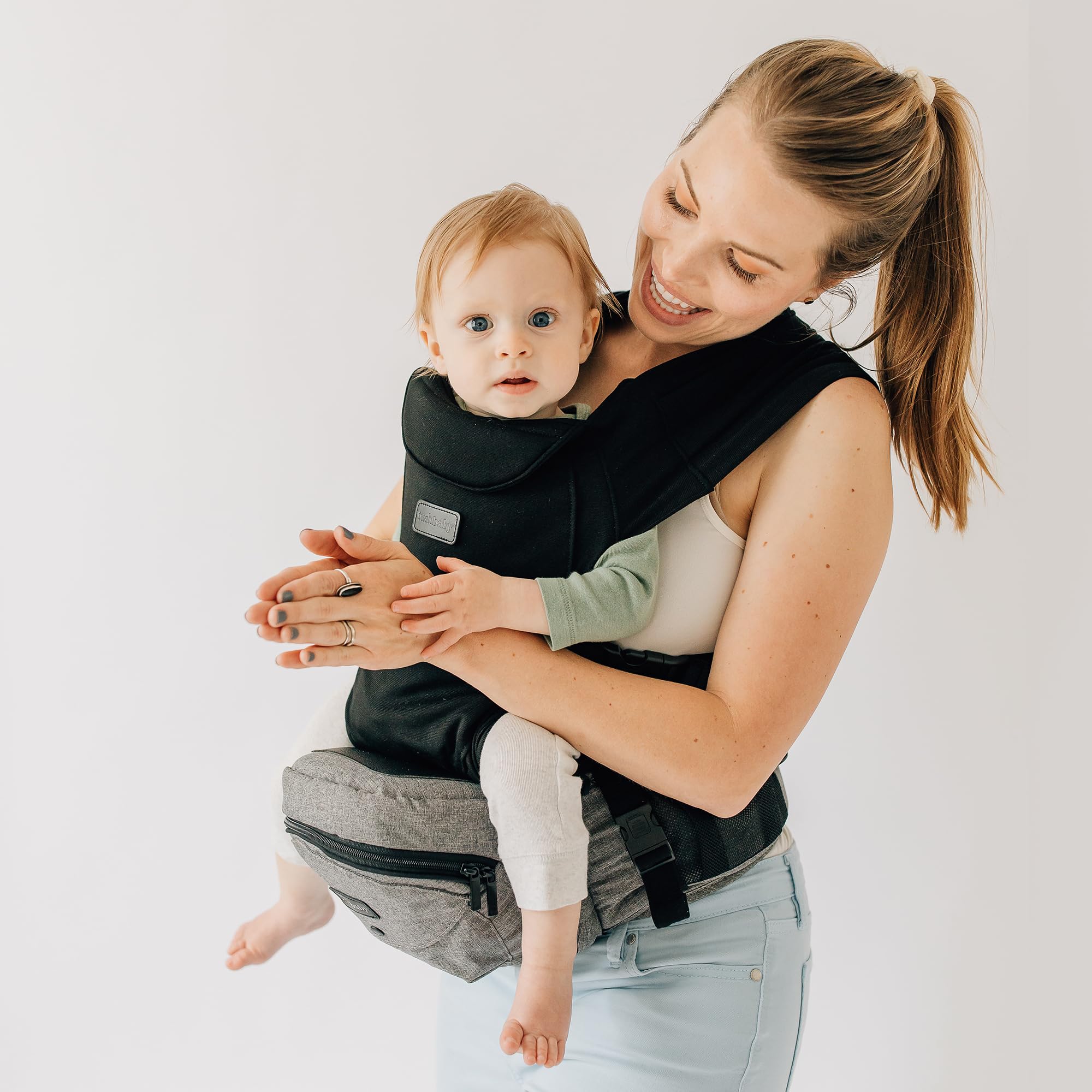 TushBaby Safety Certified Adjustable Hip Seat Carrier - Ergonomic Design for Newborns, Toddlers & Kids, Machine Washable, Ultra-Comfortable Waist Support (Grey) | Perfect for Shopping, Travel & Everyday Parenting