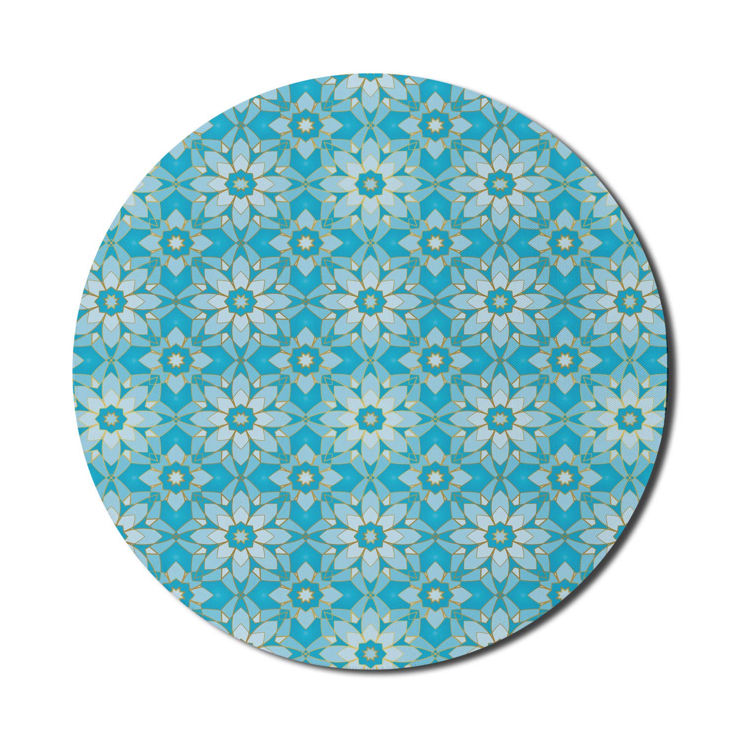 Ambesonne Abstract Flower Star Art Deco Computer Mouse Pad - 8 Inch Round Non-Slip Thick Rubber Gaming Mousepad in Sky Blue | Perfect for Office, Home & Gaming Setup