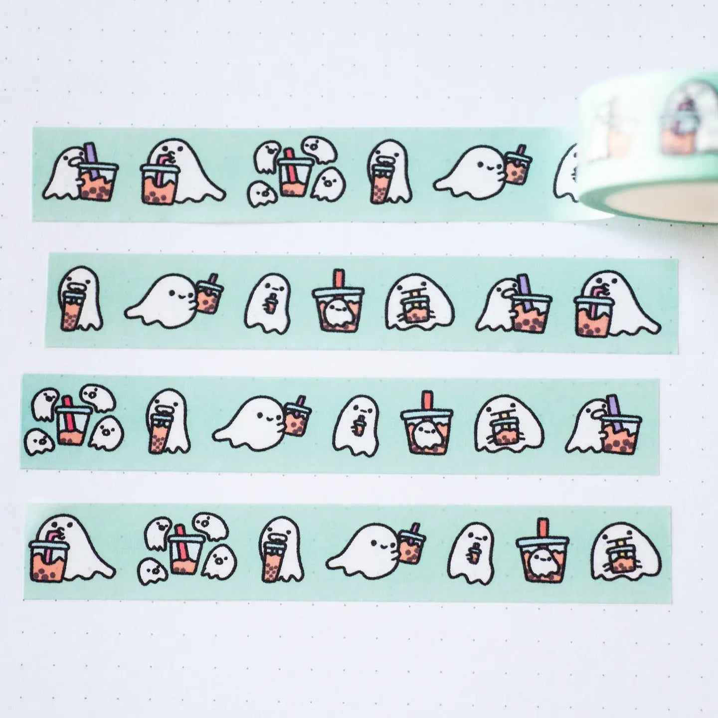 Boba Ghosts Washi Tape - Cute Kawaii Japanese Decorative Tape for Scrapbooking, Journaling, Planner, DIY Crafts - Perfect for Halloween, Bullet Journals & Gift Wrapping