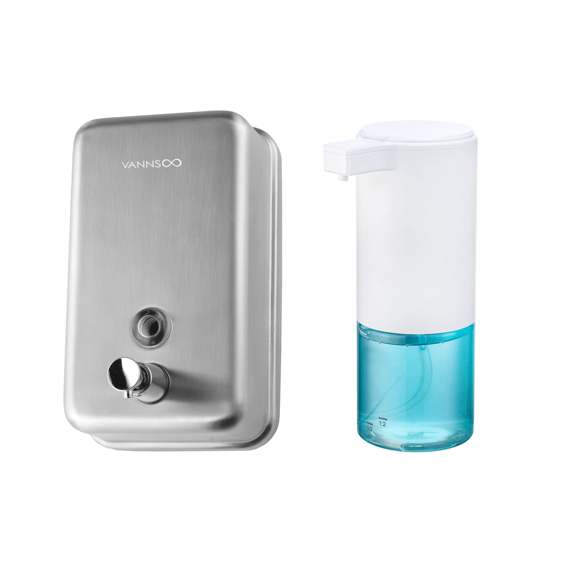 Wall Mount Manual Liquid Soap Dispenser & Automatic Foaming Soap Dispenser Set - Touchless & Handheld Soap Dispensers for Kitchen, Bathroom, Office, and Commercial Use