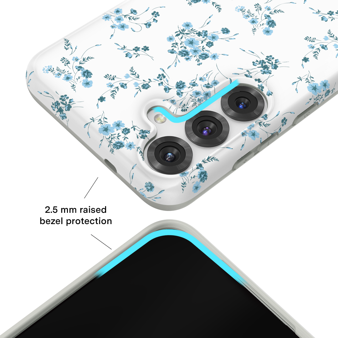French Blue Floral Samsung Phone Case - Elegant Protective Cover for Galaxy S21/S20/Note 20 - Perfect for Daily Use, Travel & Gift Giving