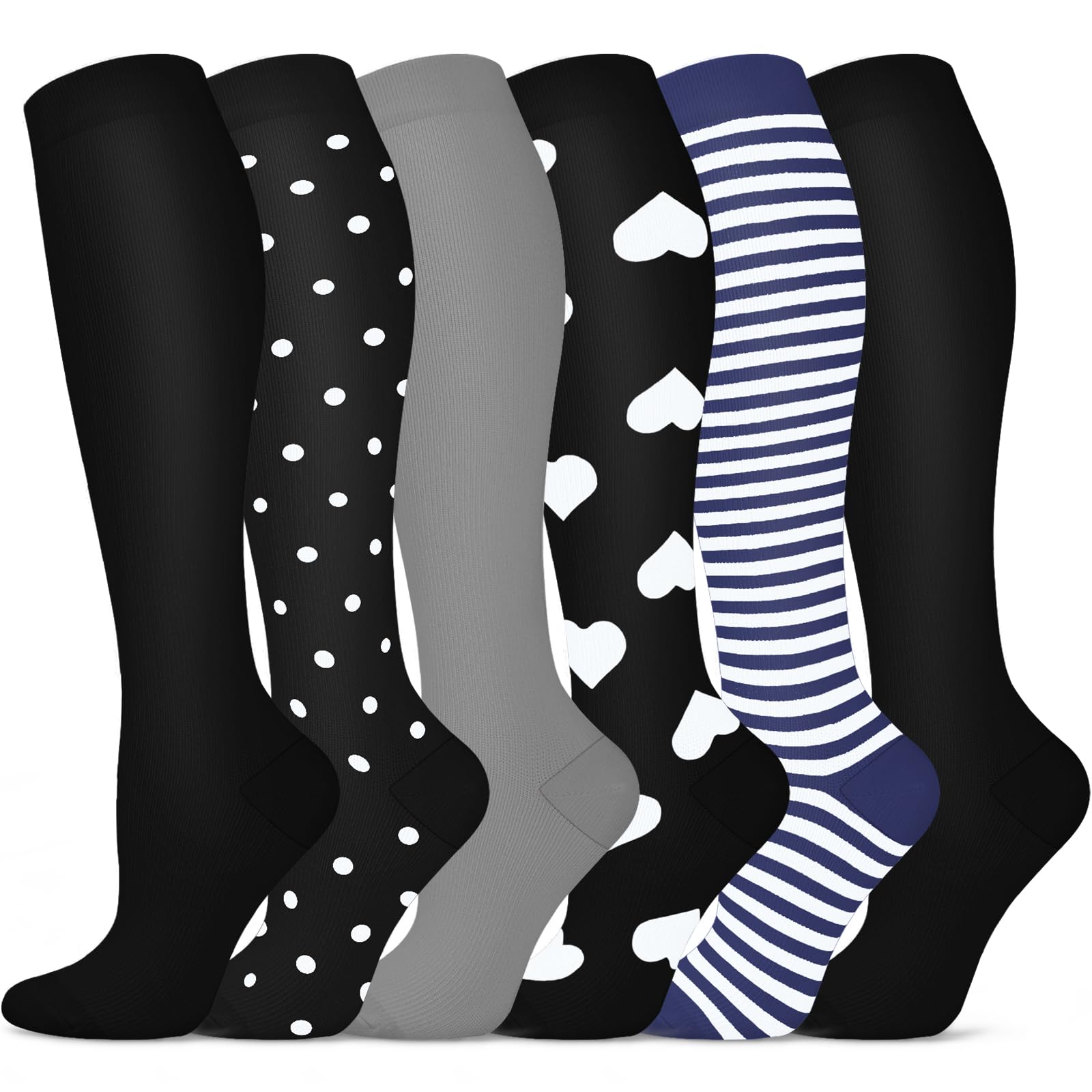 Hi Clasmix Graduated Compression Socks for Women & Men - Wide Calf Support Socks for Improved Circulation, Pregnancy, Nursing, Running & Travel - Comfortable Medical Compression Stockings for Daily Wear, Workouts & Long Flights