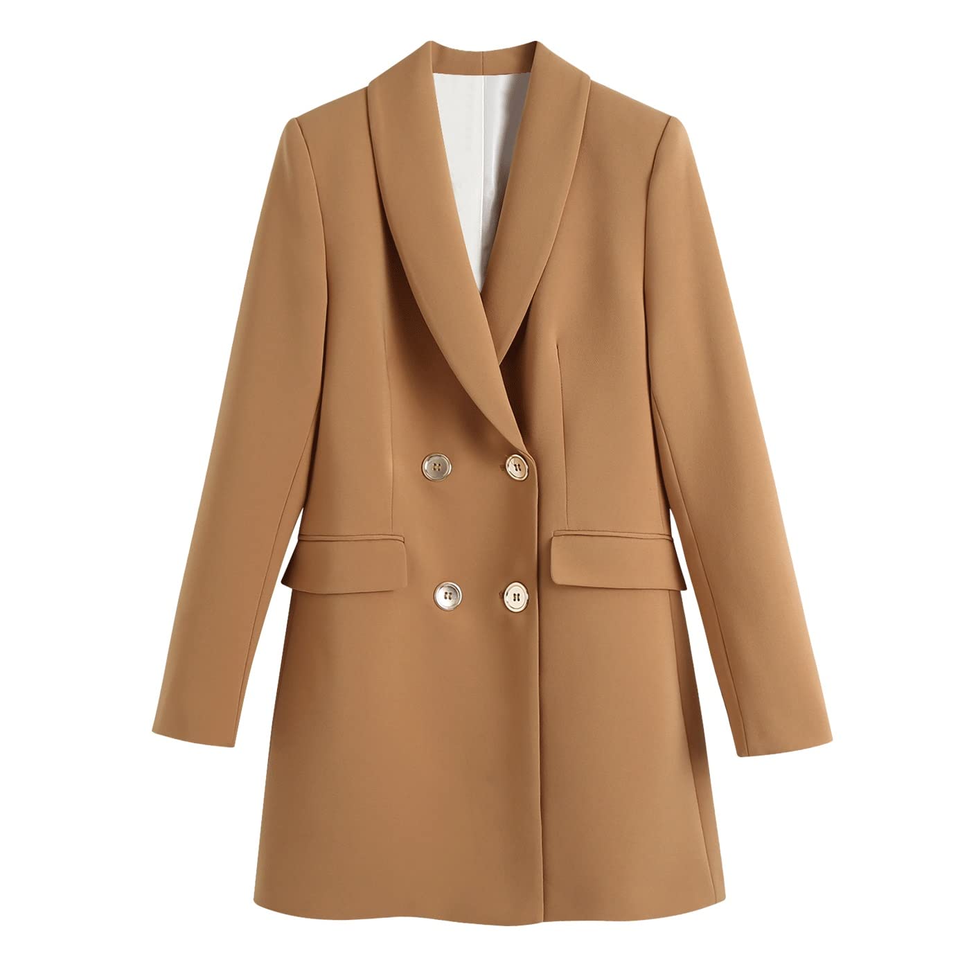 WDBBY Women's Double Breasted Blazer Jacket with Pockets - Long Sleeve Formal Coat for Office, Business & Special Occasions (Color: A, Size: S)