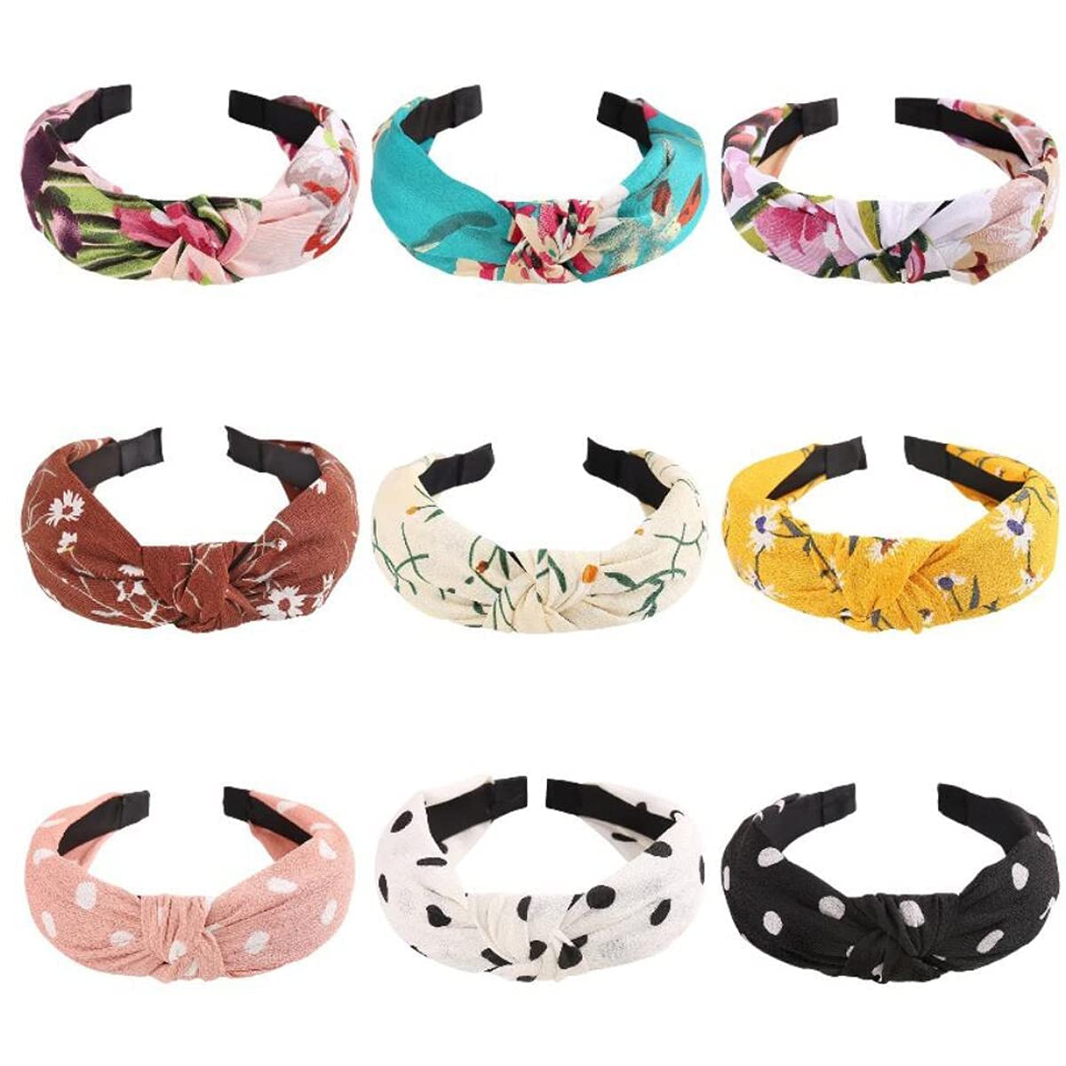Glamifirsto Knotted Headbands for Women - Floral & Polka Dot Cloth Hair Accessories for Women & Girls - Perfect for Workouts, Yoga, Running, and Everyday Fashion
