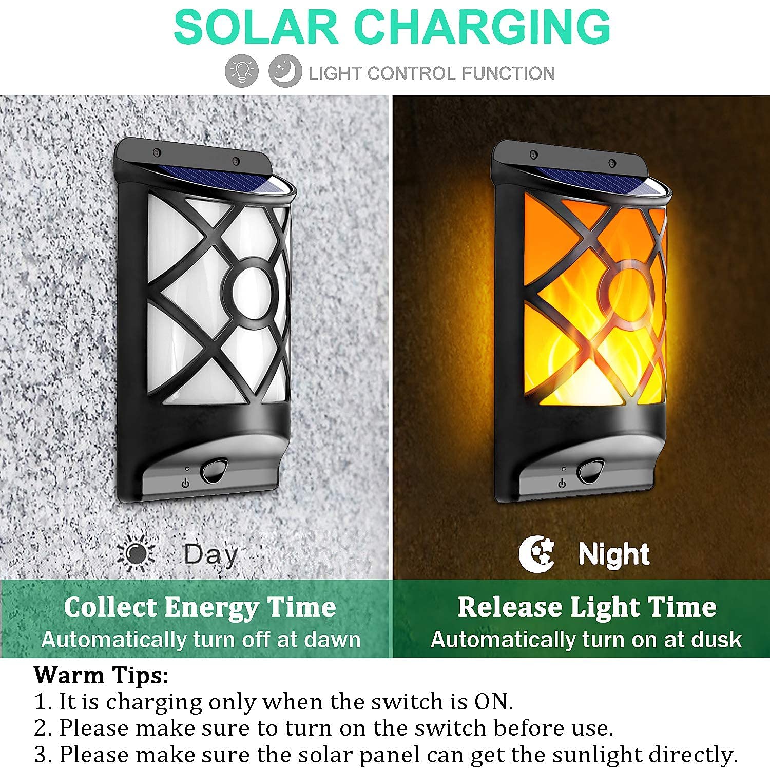 Solar Flame Lights Outdoor - 66 LED Waterproof Flickering Fire Effect Wall Lanterns for Garden, Fence, Patio & Deck | Auto On/Off Solar Powered Christmas Decorations | Perfect for Halloween, Backyard Parties & Holiday Lighting Displays
