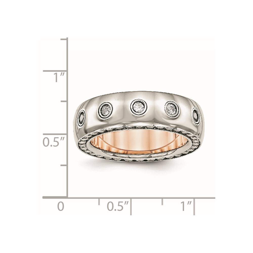Stainless Steel Rose Gold Ion Plated Cubic Zirconia Inlay Ring - Elegant Fine Jewelry for Women, Size 6 - Perfect Gift for Her, Anniversary, Birthday & Special Occasions
