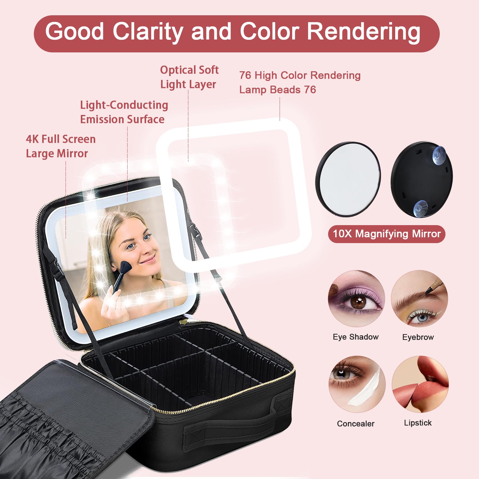 LED Lighted Travel Makeup Bag with Mirror - Waterproof Cosmetic Case for Travel & Home
