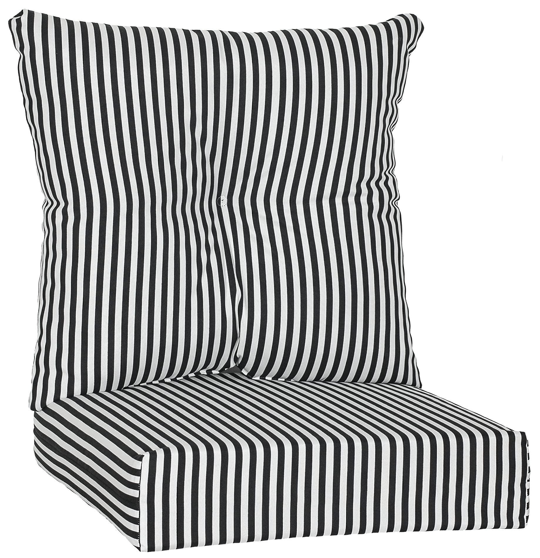 Outdoor/Indoor 2-Piece Patio Cushion Set - 22x22x5in Seat & 23x23x7in Back Cushion - Trapeze Stripe Black/White - Perfect for Garden, Balcony, and Poolside Lounging