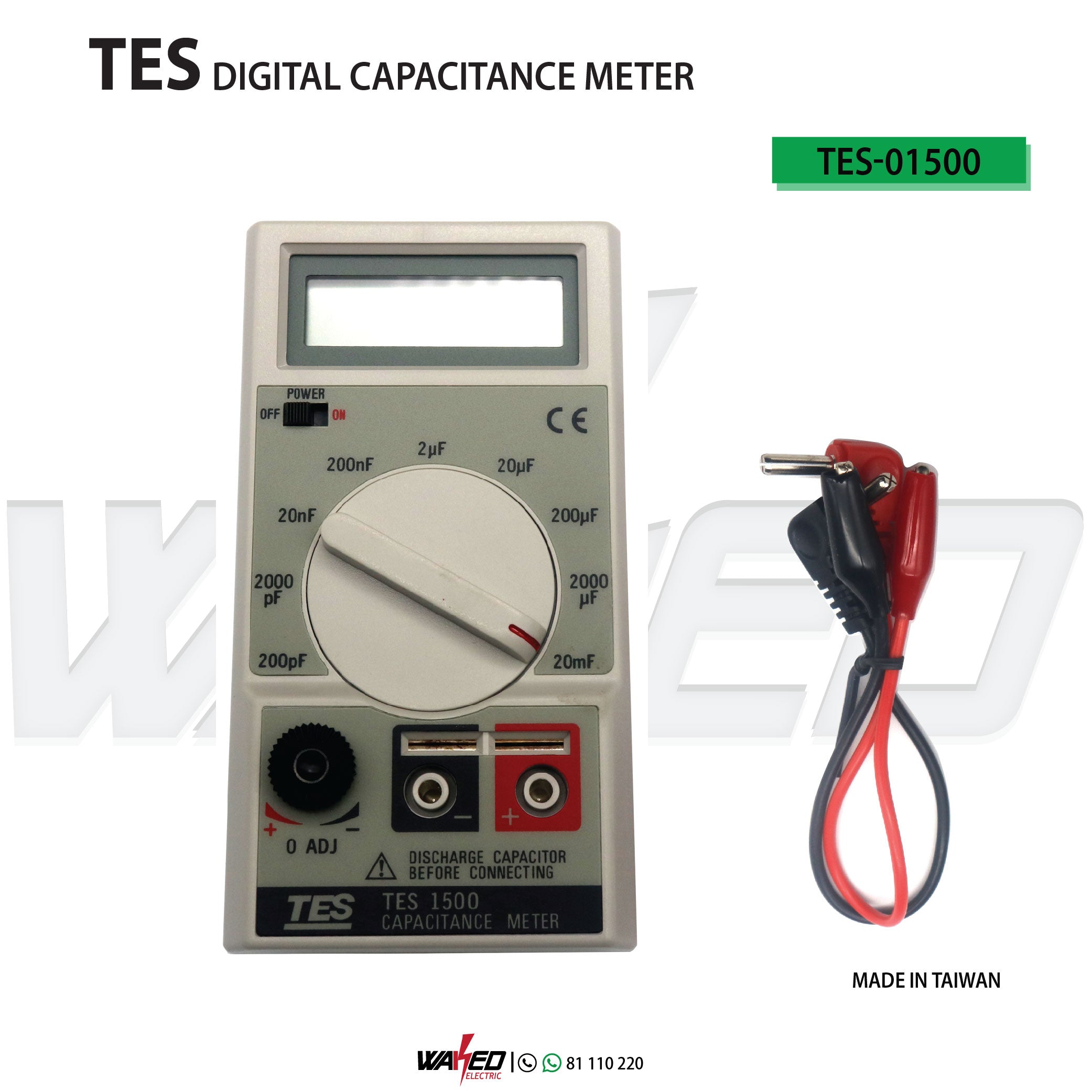 Digital Capacitance Meter TES1500 - High Precision Capacitance Tester for Electronics, DIY Projects & Electrical Engineering - Perfect for Circuit Testing & Component Measurement