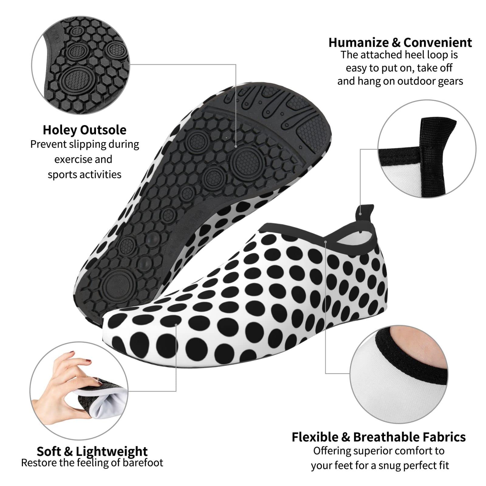 **Women's & Men's Quick-Dry Non-Slip Aqua Socks - Cute Polka Dot Beach Shoes for Swimming, Pool, Volleyball & Water Sports**    *(Perfect for Beach Trips, Water Parks, Yoga, and Outdoor Adventures!)*