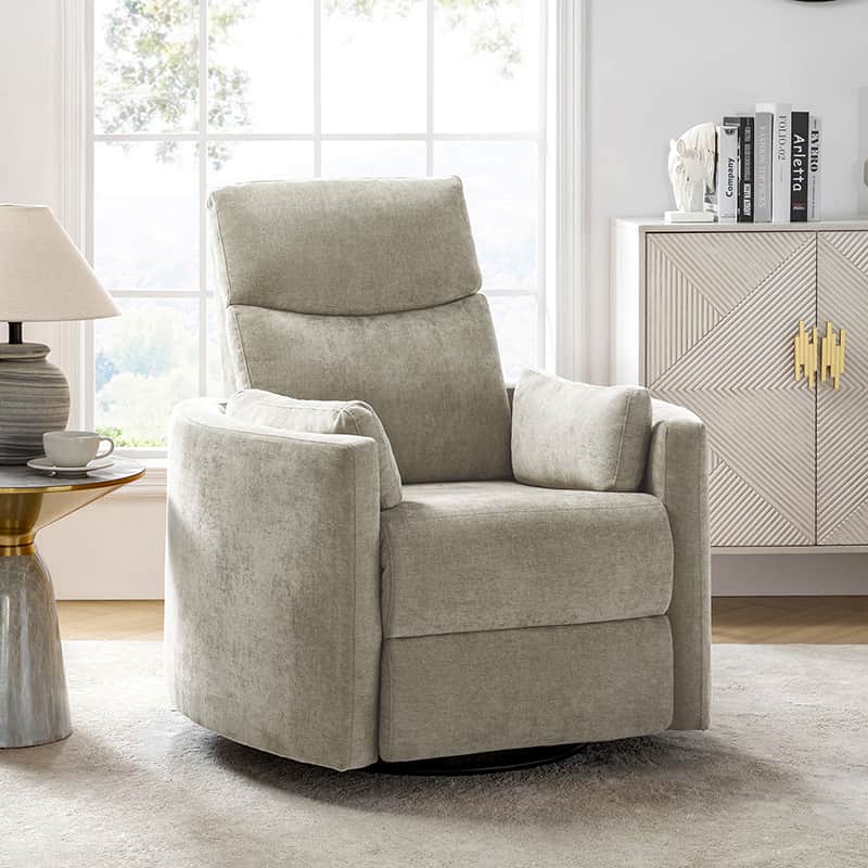 Monica Swivel Rocker Power Recliner Chair with Adjustable Headrest & Lumbar Support - Optional Removable Pillows - Perfect for Living Room, Home Theater & Relaxation