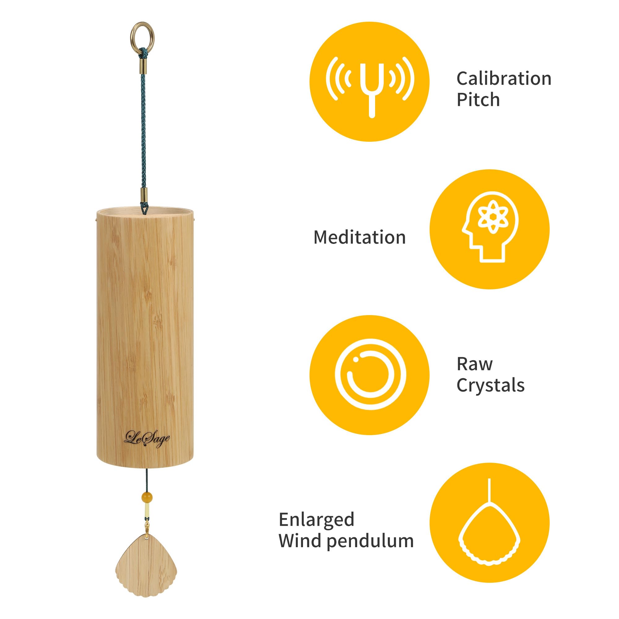 LeSage Bamboo Wind Chime Set of 4 - Handmade Meditation Wind Chimes for Indoor Sound Therapy & Relaxation | Perfect for Yoga, Zen Garden, Home Decor, and Stress Relief