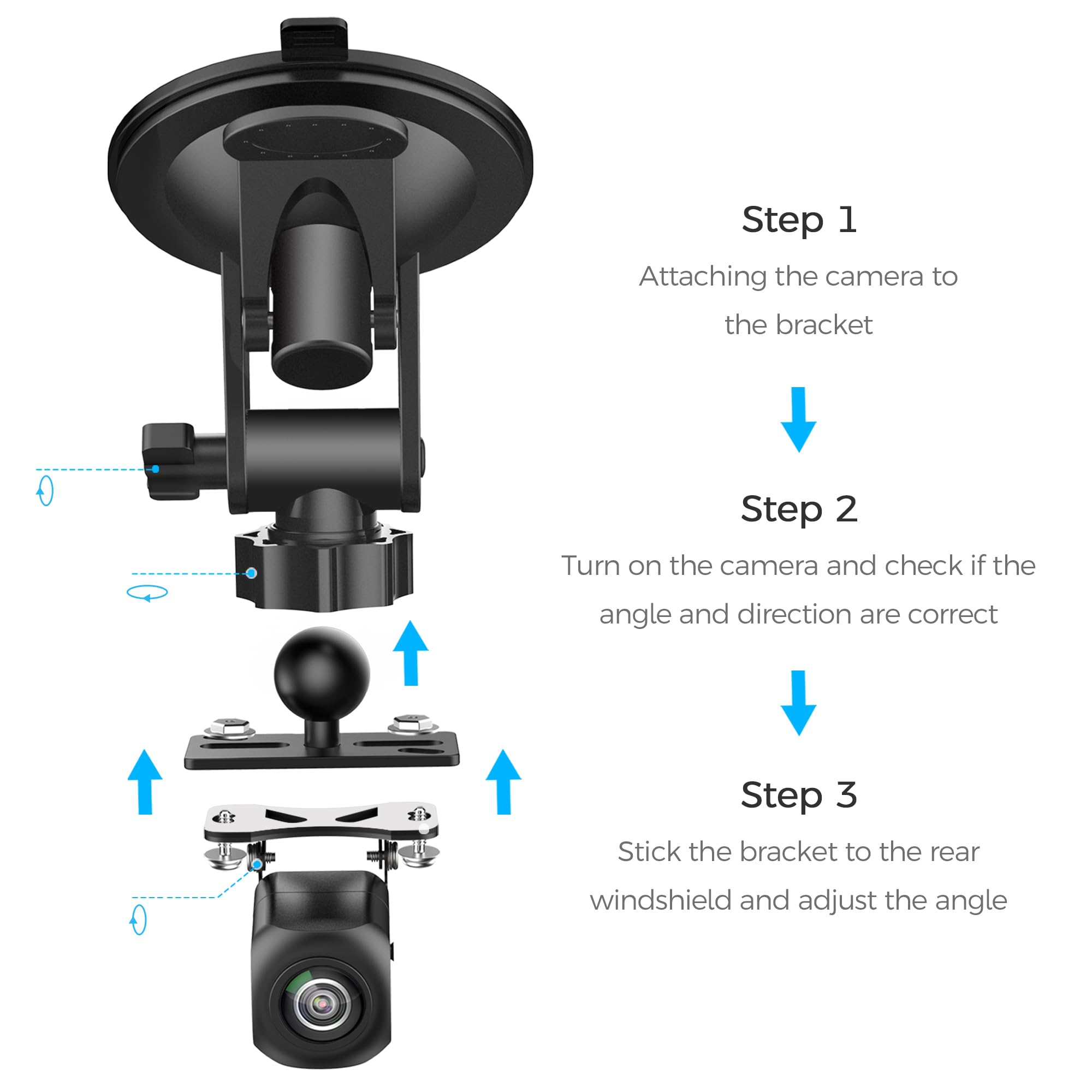 Pixelman Universal Rear Window Camera Mount (2 Pack) - Adjustable Back Windshield Backup Camera Bracket for Dash Cam, Rearview & Reverse Cameras - Perfect for Car Recording, Parking Assistance & Night Driving