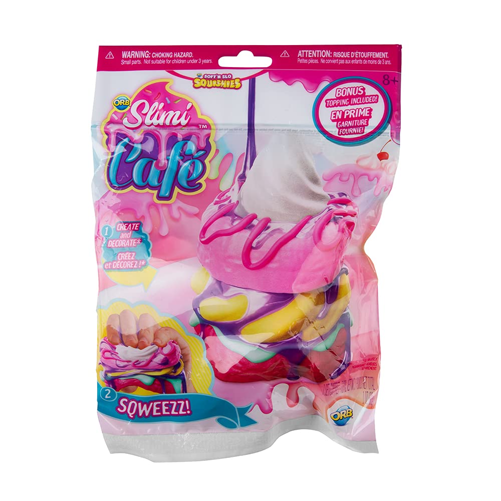 ORB 35774 Slimi Cafe Squishie Donut Stack Starter Pack with Hole-Ties - DIY Squeeze Pastry Toys for Kids Ages 8+ (Pink/Yellow) - Fun Stress Relief & Sensory Play for Home, Classroom & Travel