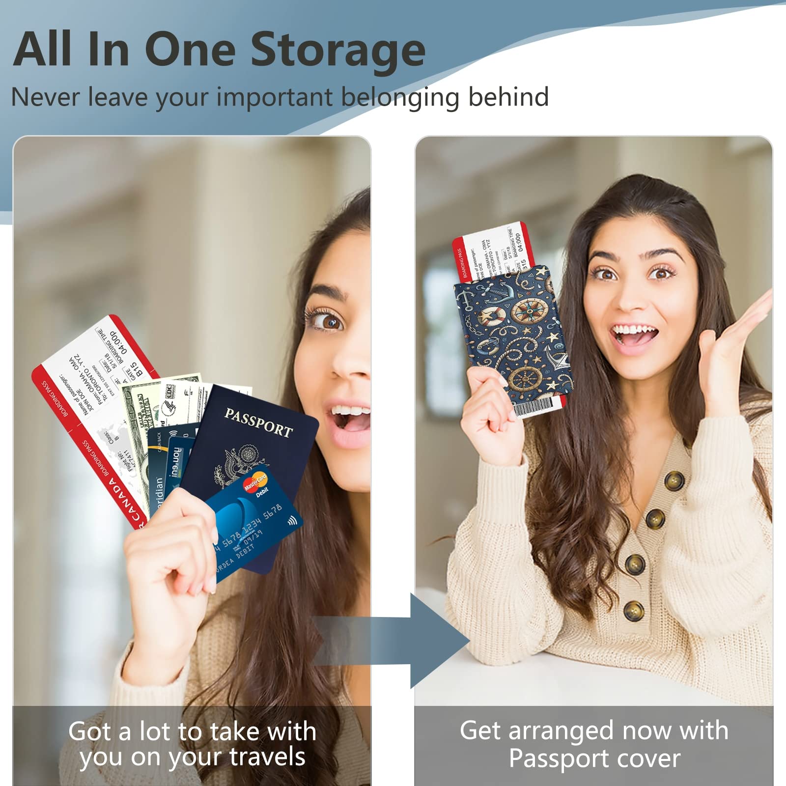 Adorable Cartoon Hand-Drawn Nautical Passport Holder & Vaccine Card Set - Waterproof Travel Wallet for Men & Women - Perfect for Airports, Cruises and International Trips