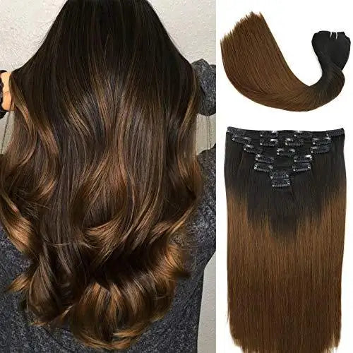 Premium 9A Brazilian Clip-In Human Hair Extensions - 7pcs Double Weft for Instant Volume & Length | Perfect for Weddings, Parties & Everyday Styling