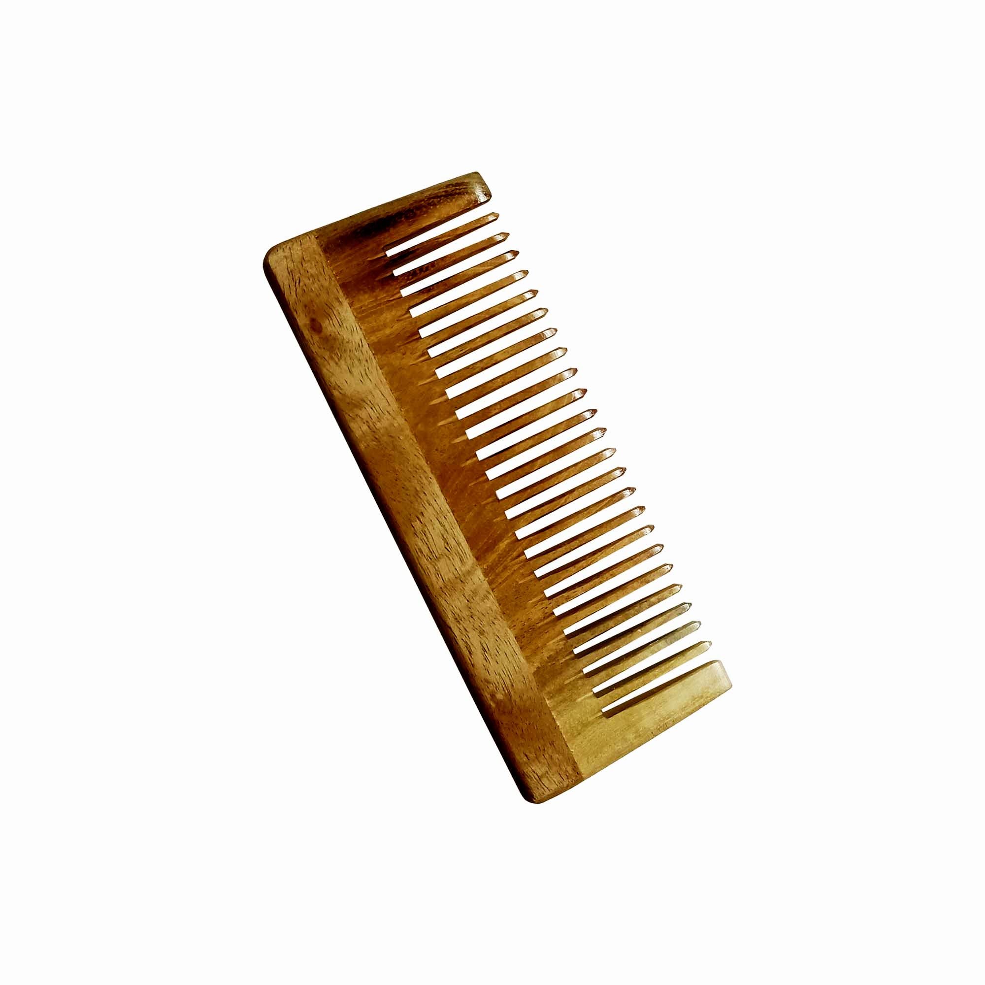 Ginni Innovations Medium Detangler Neem Wood Comb 6 Inch - Natural Hair Detangling Comb for Smooth & Frizz-Free Hair - Perfect for Curly, Wavy & Thick Hair Types at Home or Travel