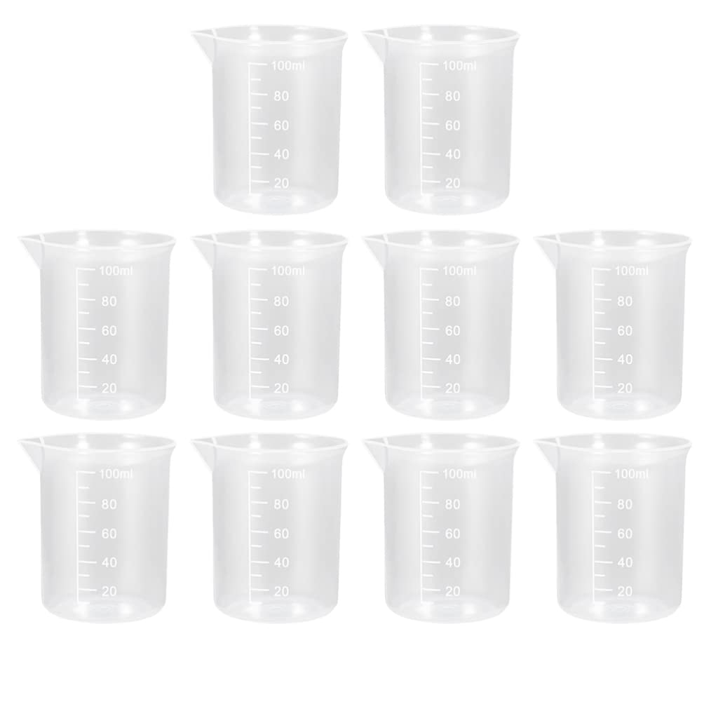 10-Piece Plastic Measuring Cups Set - Transparent Graduated Beakers for Kitchen, Baking & Lab Use - Essential Measuring Tools for Cooking, Mixing & Scientific Experiments