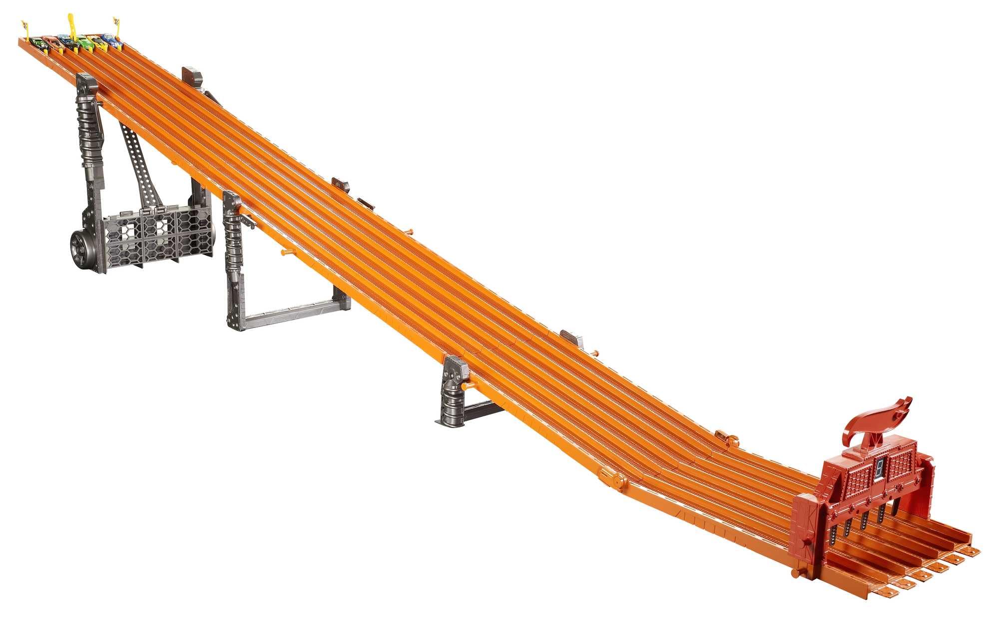 Hot Wheels Super 6-Lane Raceway Playset with 6 1:64 Scale Toy Cars, Lights & Sounds - 8-Foot Roll-Up Track for Easy Storage - Perfect for Kids' Birthday Gifts & Indoor Racing Fun