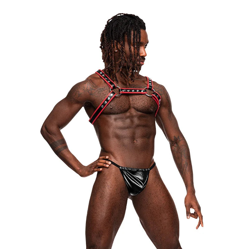 Premium Black & Red Leather Harness for Dogs - Adjustable Size O/S - Perfect for Training, Walking & Fashion Accessories