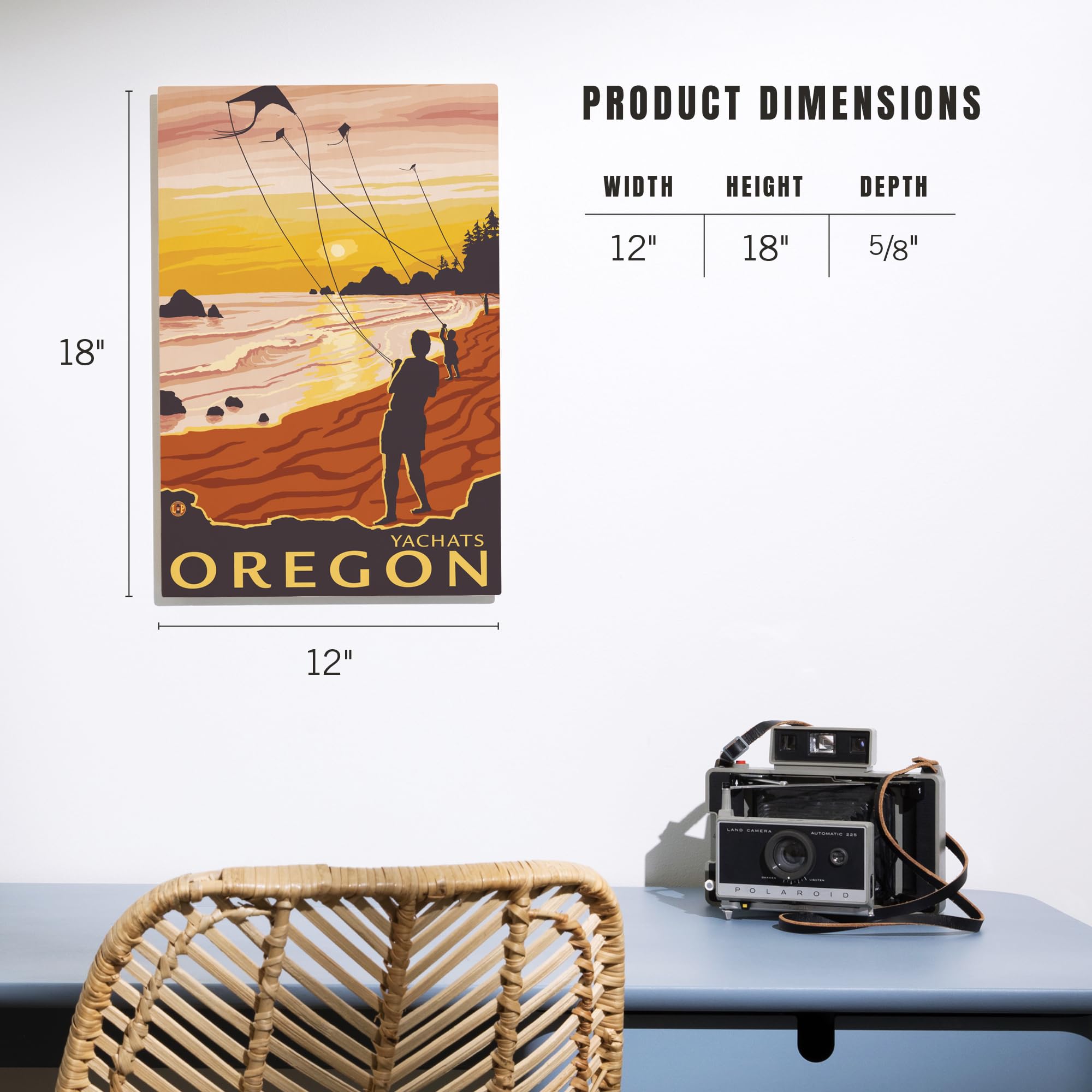 Lantern Press 12x18 Inch Premium Wood Wall Sign - Ready to Hang Coastal Beach Decor with Kites Design from Yachats Oregon | Perfect for Living Room, Bedroom, or Beach House Decoration