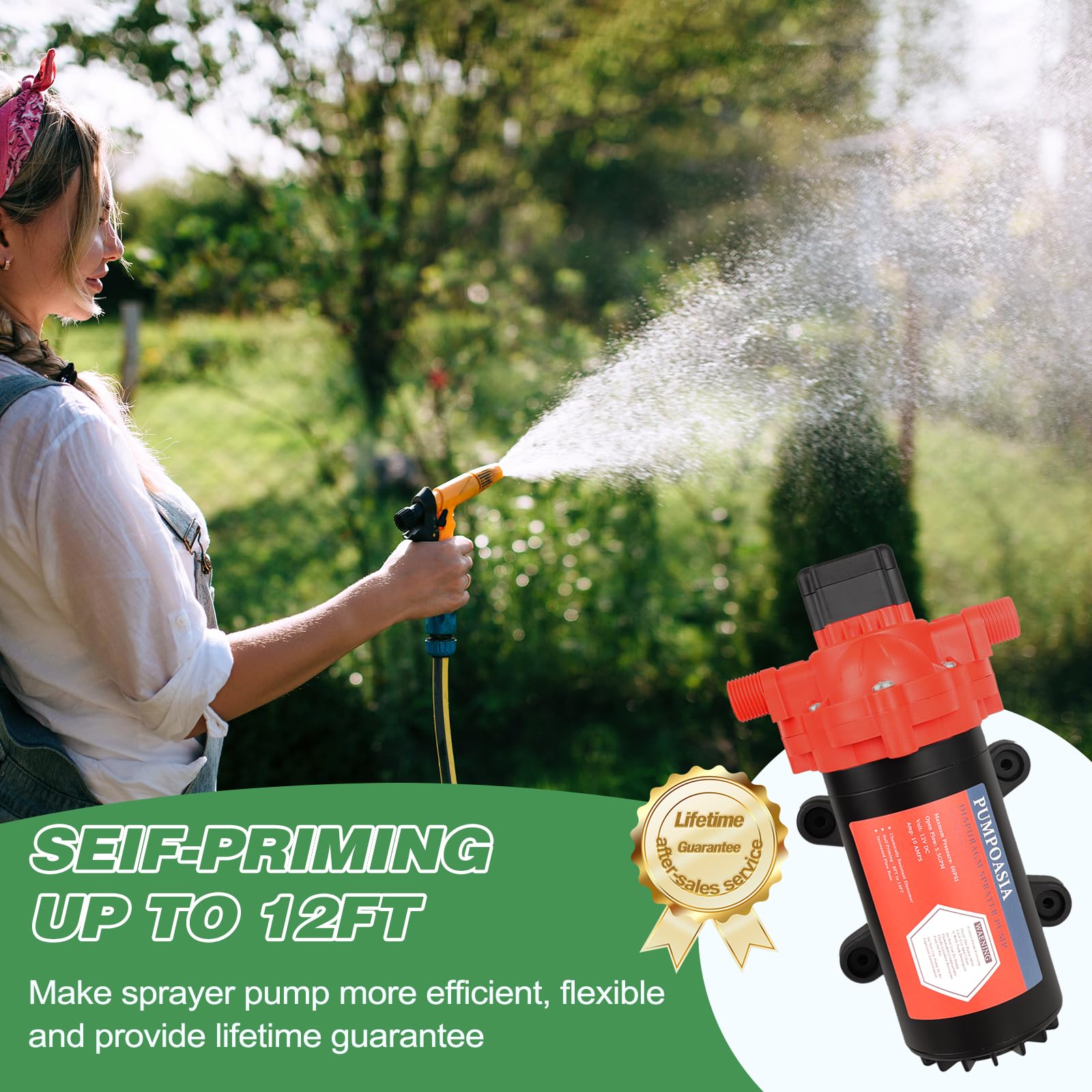 12V Diaphragm Pump 5.5GPM 10Amp 60PSI - Chemical & Corrosion Resistant Self-Priming Water Pump with Pressure Switch - Ideal for Agricultural Spraying, RV Water Systems, Boat Bilge Pumps, and Industrial Fluid Transfer