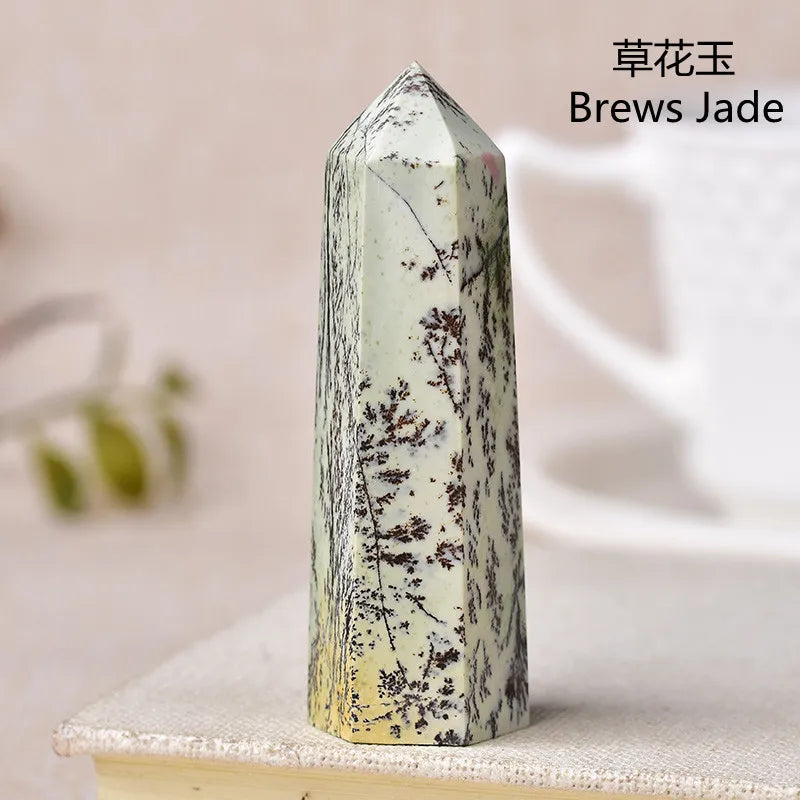 Natural Green Moss Agate Crystal Point - 60-70mm Transparent Quartz Stone for Home Decor, Feng Shui, Jewelry Making & Healing Meditation (1PC)