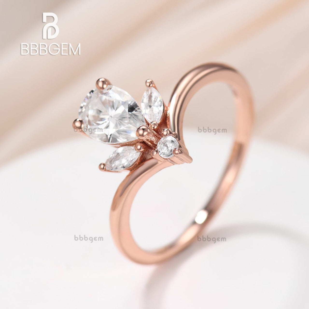 14K Solid Gold Pear & Marquise Floral Moissanite Engagement Ring with V-Shaped Band | Elegant Wedding Jewelry for Brides & Proposals