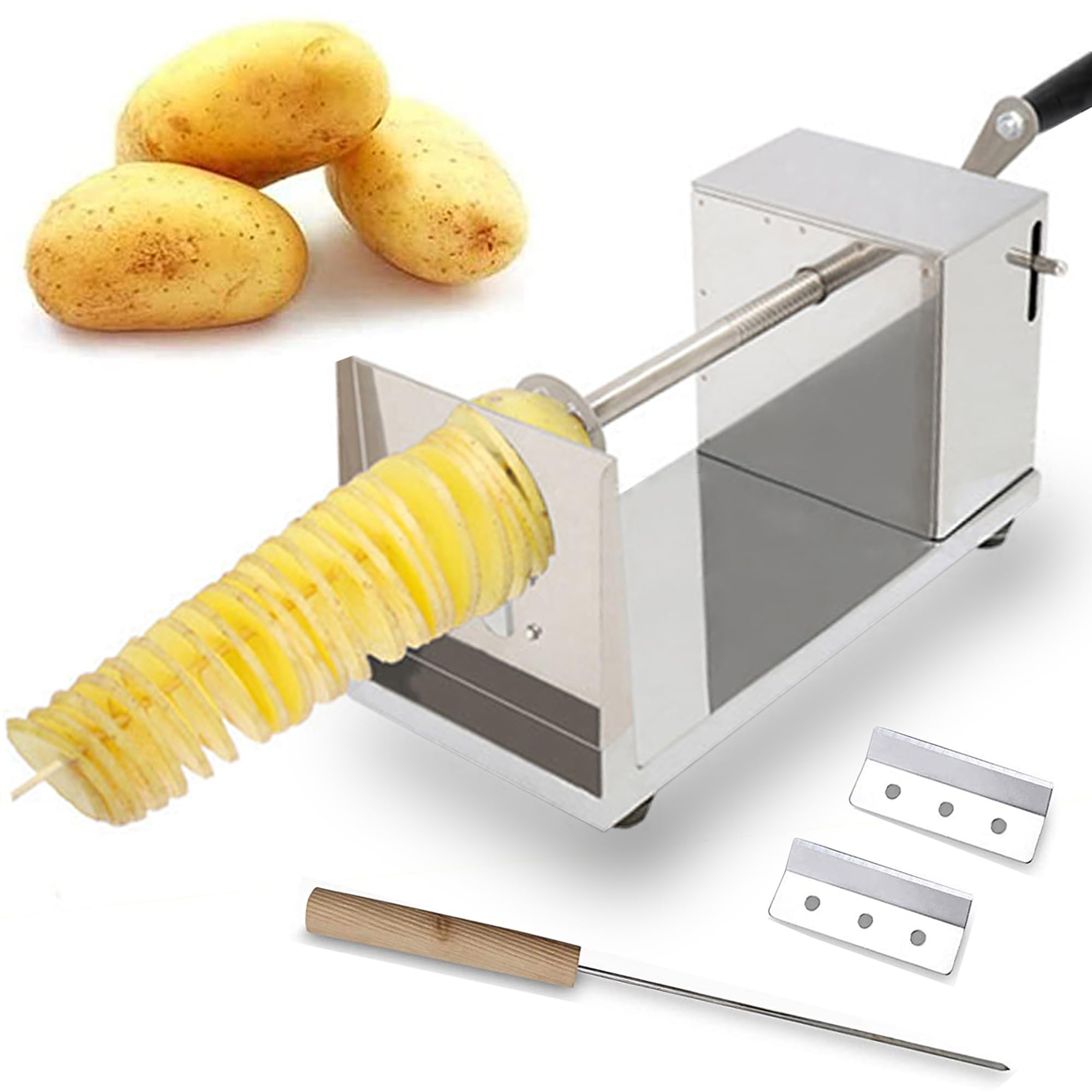 Tornado Potato Spiral Cutter - AIDOIT Manual Stainless Steel Potato Twister Slicer for Perfect Curly Fries | Kitchen Gadget for Snacks, Parties & Food Stalls
