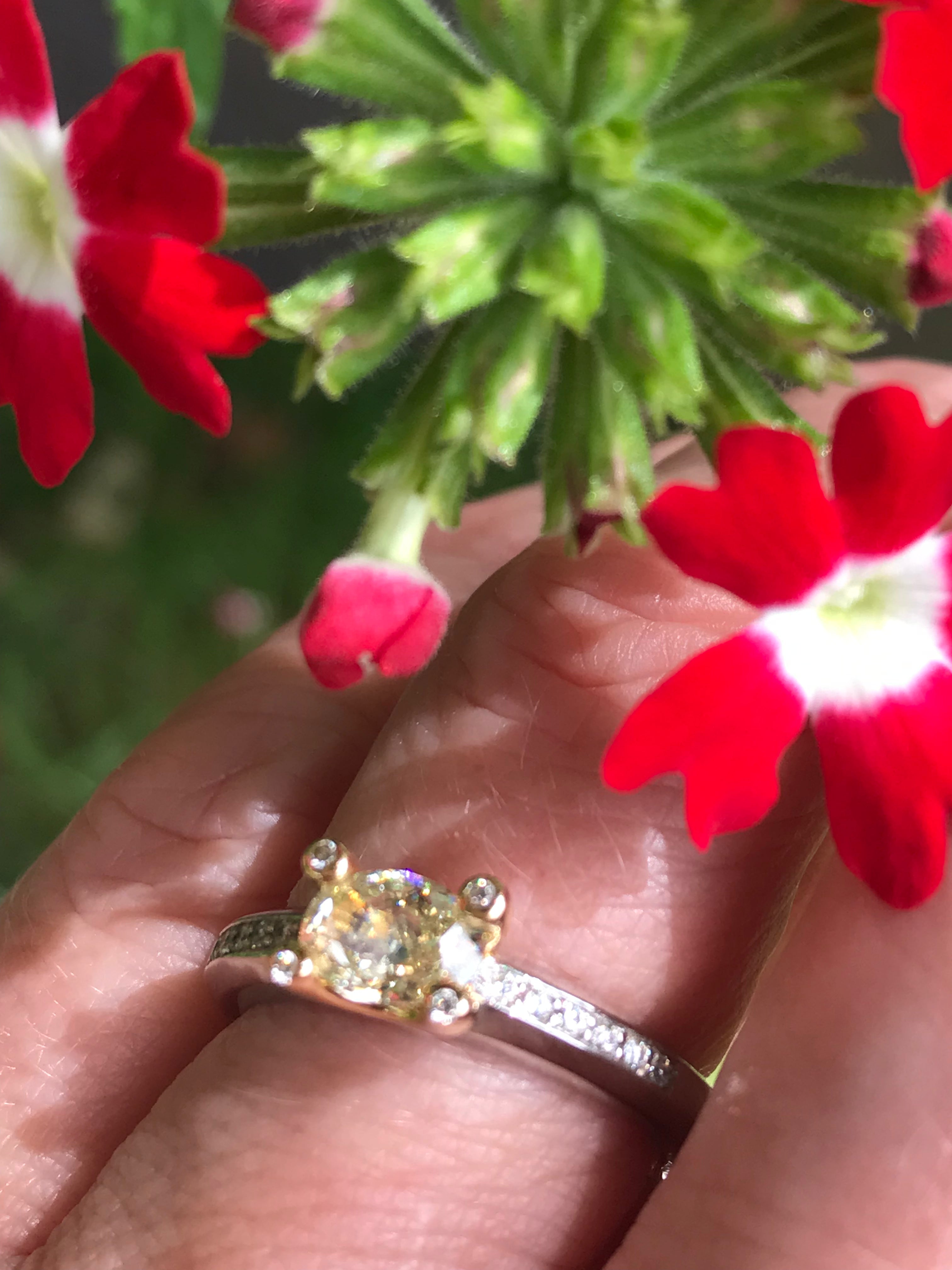 Platinum & Gold Oval Yellow 0.65 Carat Natural Diamond Ring for Women - Elegant Engagement, Wedding, Anniversary Jewelry Gift