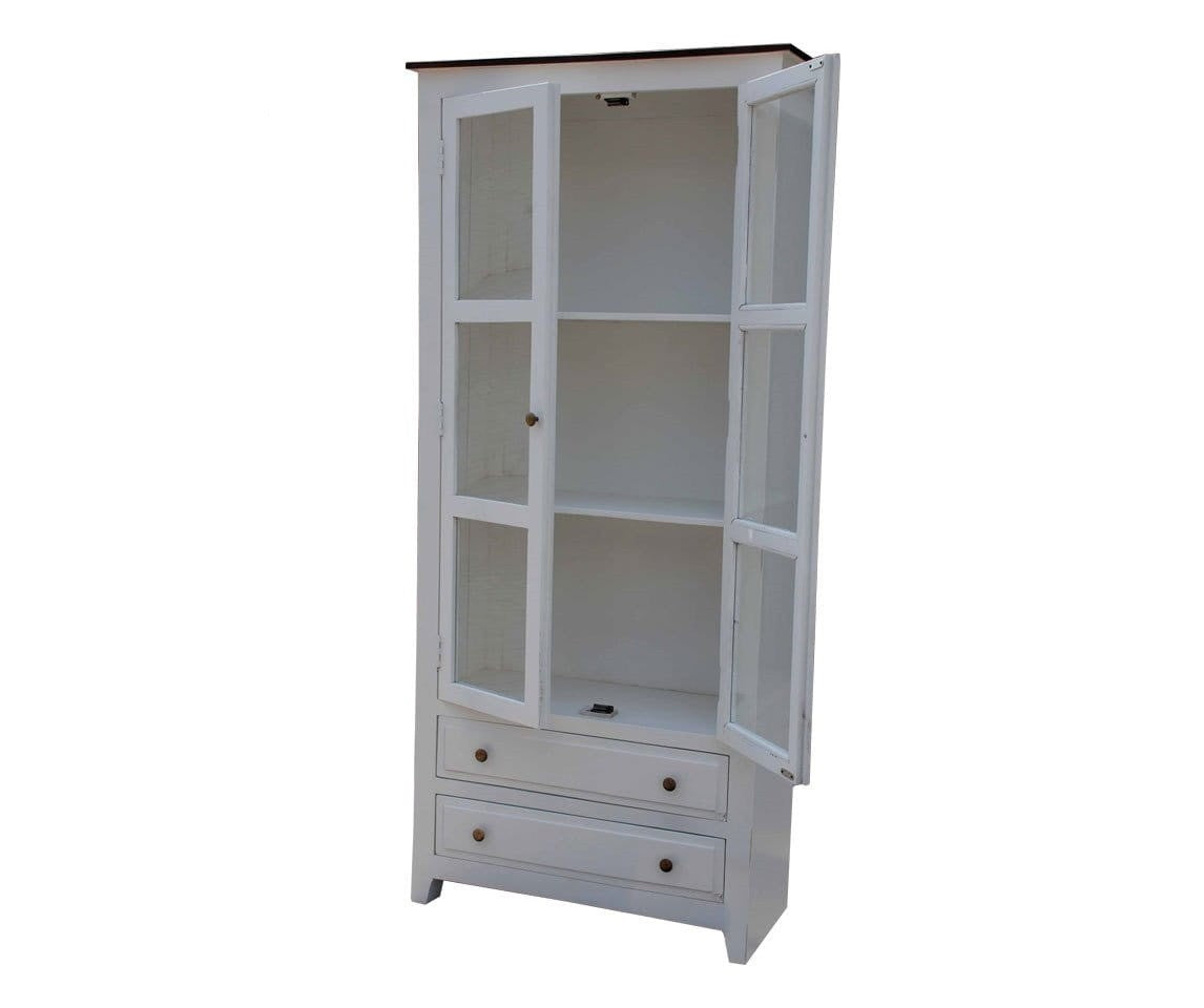 French Blanc Wooden Display Cabinet - Elegant Wooden Display Case for Home Decor, Living Room & Dining Room Storage - Perfect for Showcasing China, Collectibles & Antiques