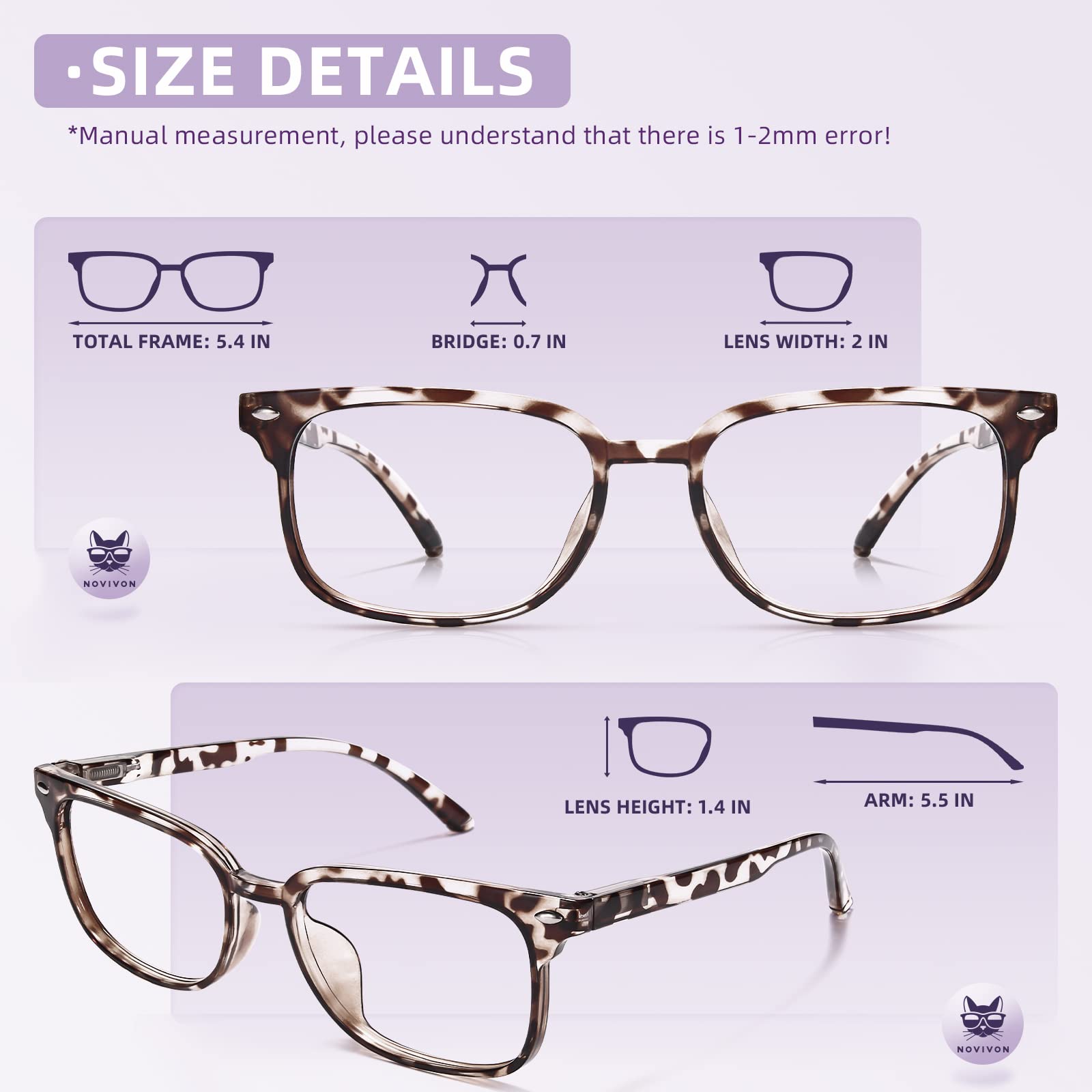 NOVIVON 6 Pack Blue Light Blocking Reading Glasses for Women & Men - Anti Glare Computer Eyeglasses for Screen Time, Reading & Office Work