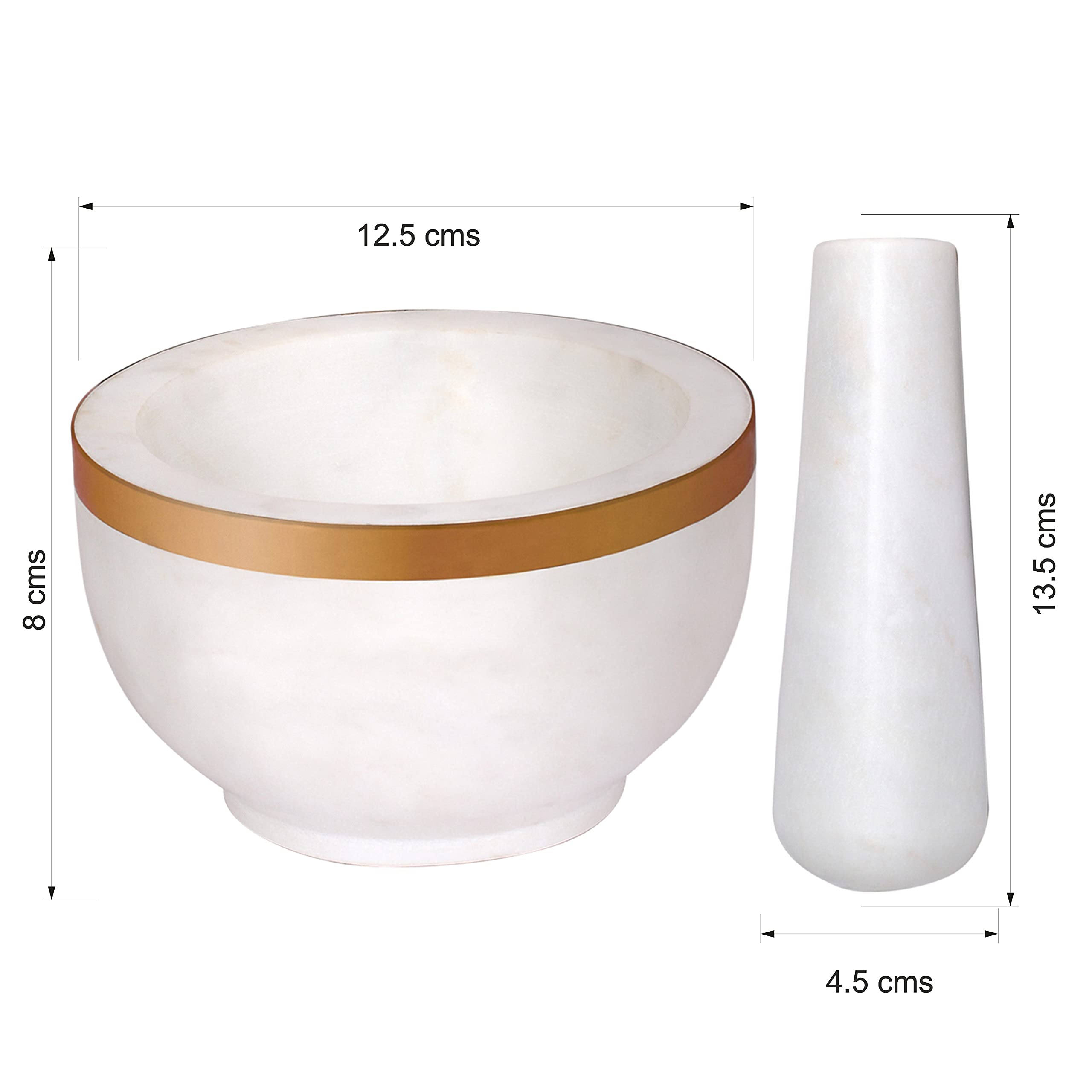 Premium Marble Mortar and Pestle Set with Brass Top - Heavy Duty Natural Stone Grinder for Spices, Herbs, Seasonings, Pastes & More - Perfect for Kitchen, Cooking, Ayurveda & Herbal Medicine Preparation