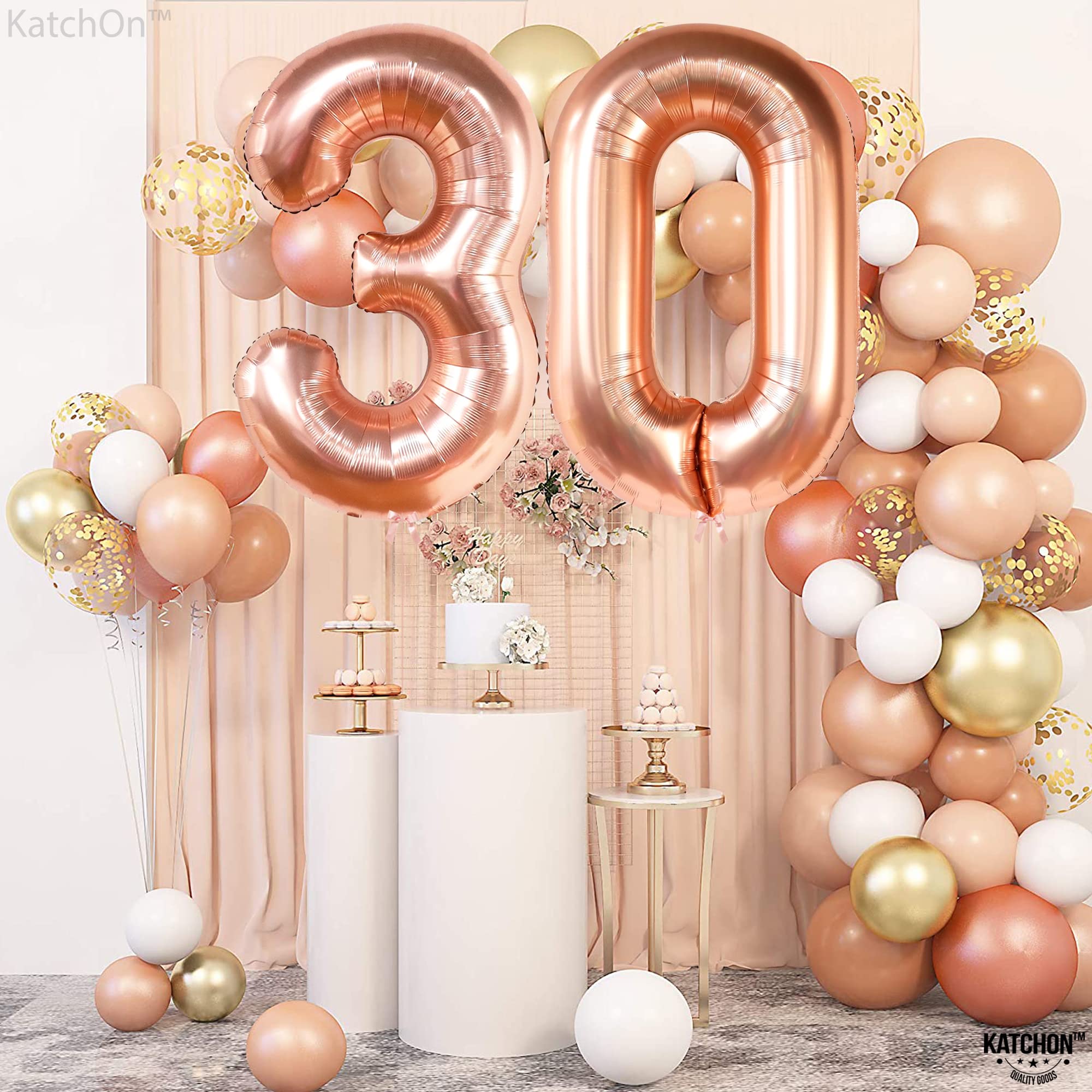 KatchOn 40 Inch Rose Gold Foil 30 Balloon Numbers - Large 30th Birthday Decorations for Women | Perfect for Birthday Parties, Anniversaries & Photo Backdrops