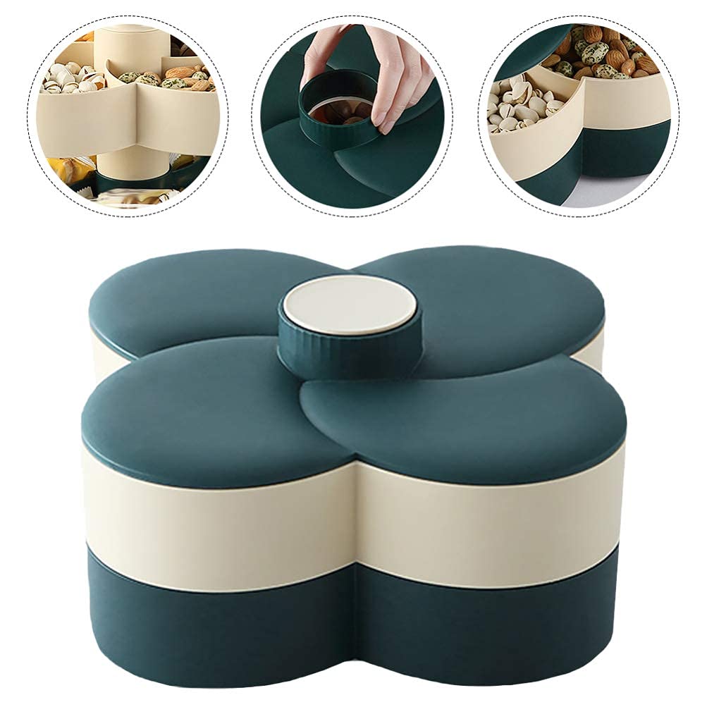 Rotating Double-Layer Plastic Snack Serving Tray with Lid - Divided Candy Nut Dish for Parties, Weddings, Restaurants & Home Use - Perfect for New Year Celebrations, Movie Nights & Family Gatherings