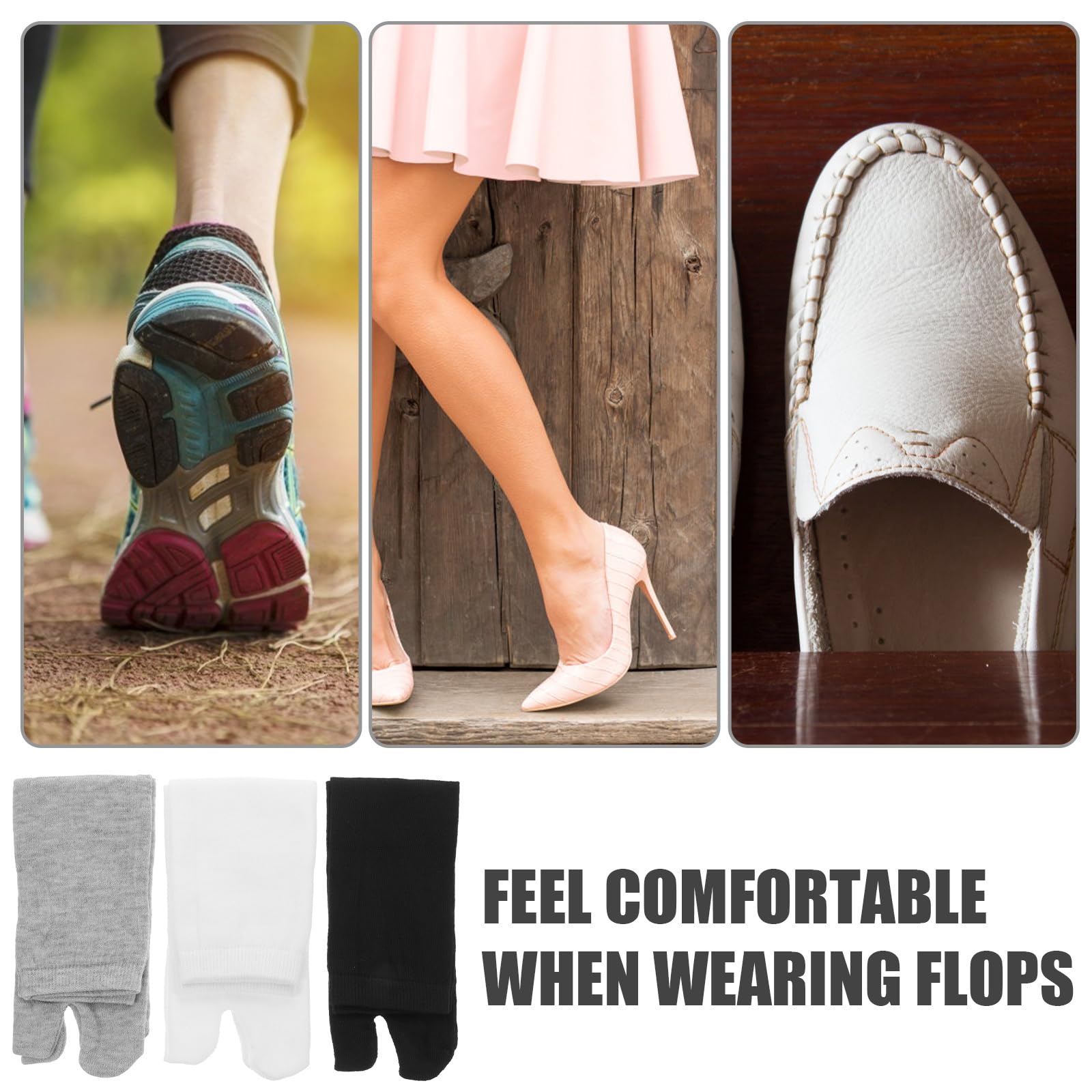 Breathable Tabi Toe Socks for Men & Women - 3 Pairs (White, Grey, Black) - Split Toe Design for Sandals, Yoga & Indoor Activities - Comfortable Elastic Casual Socks
