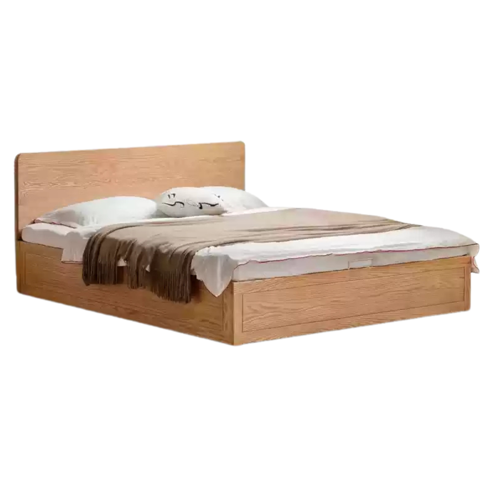 Solid Oak Wood Suspension Bed - King Size Platform Bed Frame with Large Headboard - Perfect for Master Bedroom & Modern Home Decor