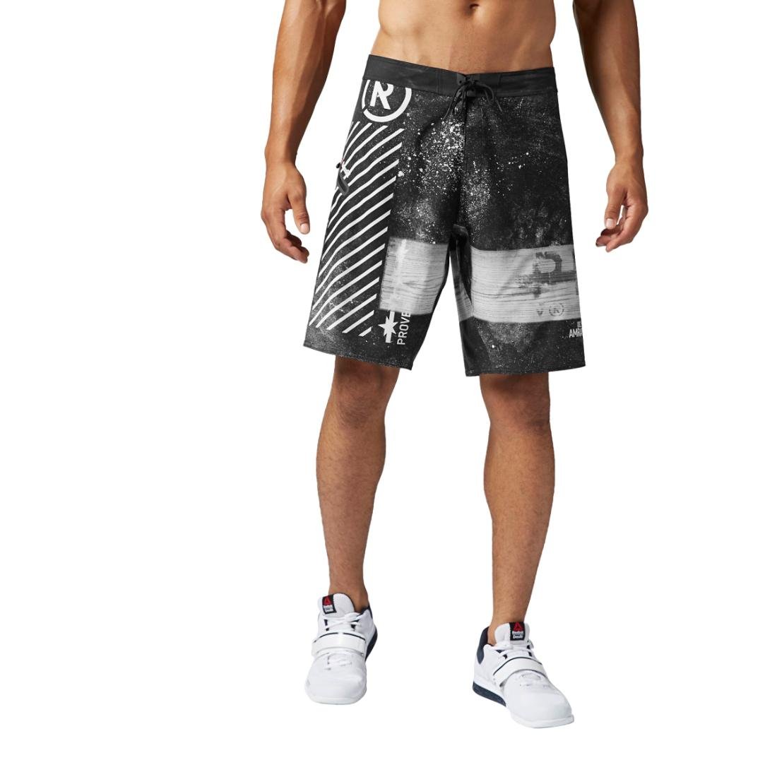 Reebok Men's CrossFit Chalk Print Board Shorts - Quick-Dry Swim Trunks for Gym, Beach & Water Sports | Lightweight Workout Shorts for Running & Training