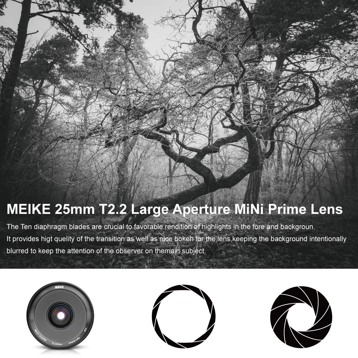 Meike 25mm T2.2 Manual Focus Prime Mini Cinema Lens for Micro Four Thirds MFT M43 Mount Cameras - Perfect for Filmmaking, Vlogging & Low Light Photography