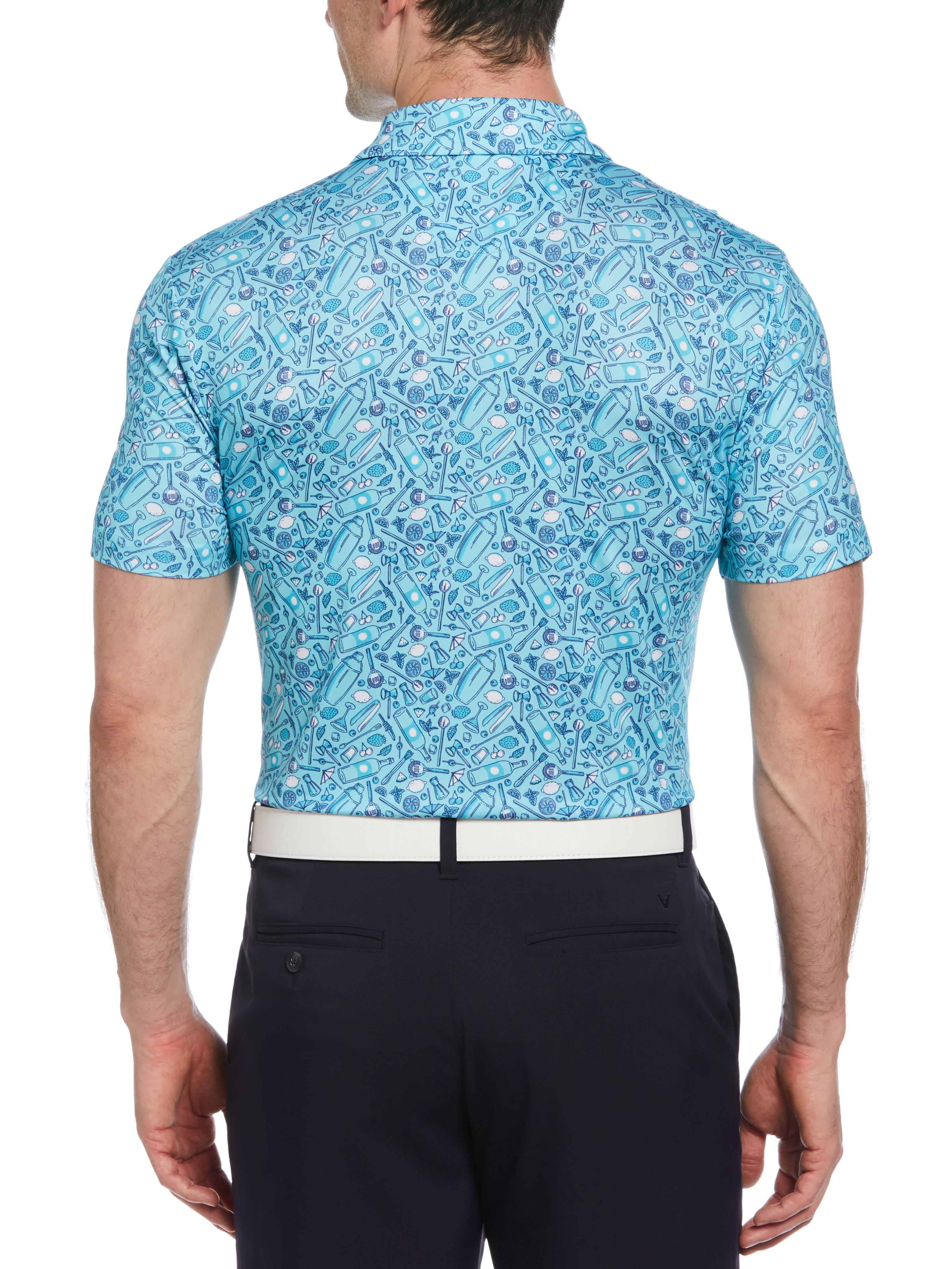 Men's Tropical Cocktail Print Short Sleeve Golf Polo Shirt - Breathable & Stylish for Summer Golf, Beach Vacations & Casual Outings