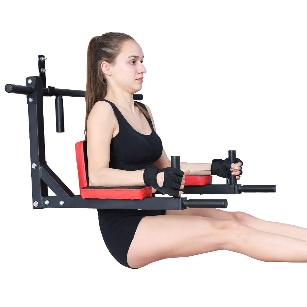 Pull Up Bar for Home Gym - Wall Mounted Chin Up Bar with Heavy Duty Steel Construction, Black/Red - Perfect for Strength Training & Home Workouts