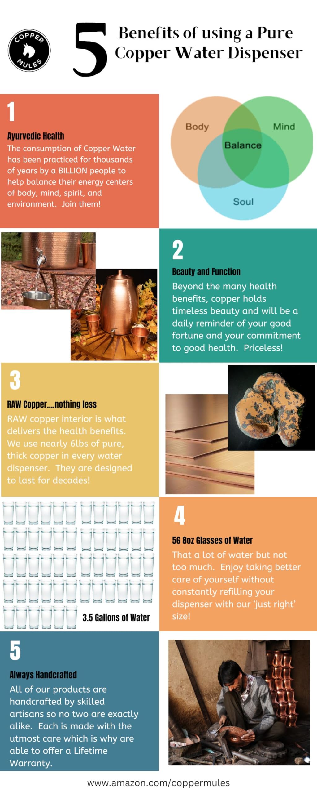 Handcrafted 100% Pure Copper Water Dispenser with Lid - 3.5 Gallon XL Capacity | Heavy Gauge Raw Copper Interior for Ayurvedic Health Benefits | Leak-Proof Stainless Steel Spigot | Perfect for Home, Office & Yoga Studio Hydration