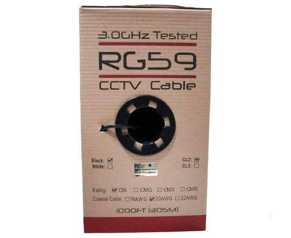 1000ft RG59 Coaxial Cable for CCTV - 20 AWG Bare Copper Core with 95% CCA Braid Shielding (Black/White) - Ideal for Security Cameras, Surveillance Systems & TV Antennas