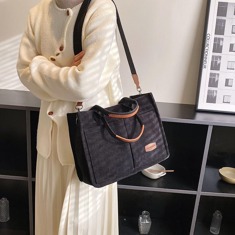 Stylish Women's Corduroy Tote Bag - Casual Hobo Messenger Shoulder Bag with Multiple Pockets | Perfect for Work, Travel, Shopping & Everyday Use