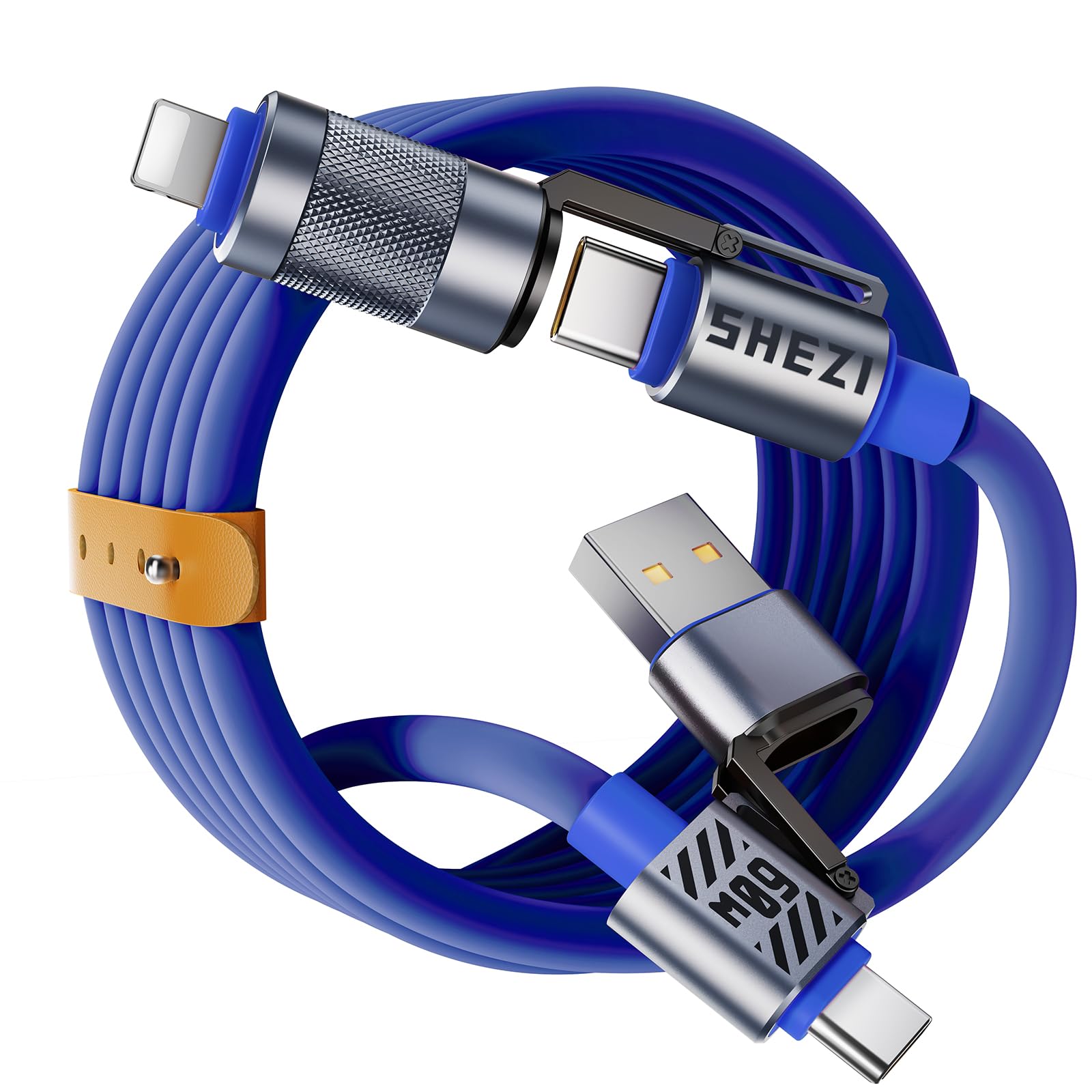 4-in-1 USB C to Lightning Cable 60W Fast Charging & Data Sync - iPhone 16/15/14/13, iPad, MacBook Charger with Type C/USB A Ports - 5FT Durable Blue Cable [SHEZI Series] - Perfect for Home, Office & Travel Charging Needs